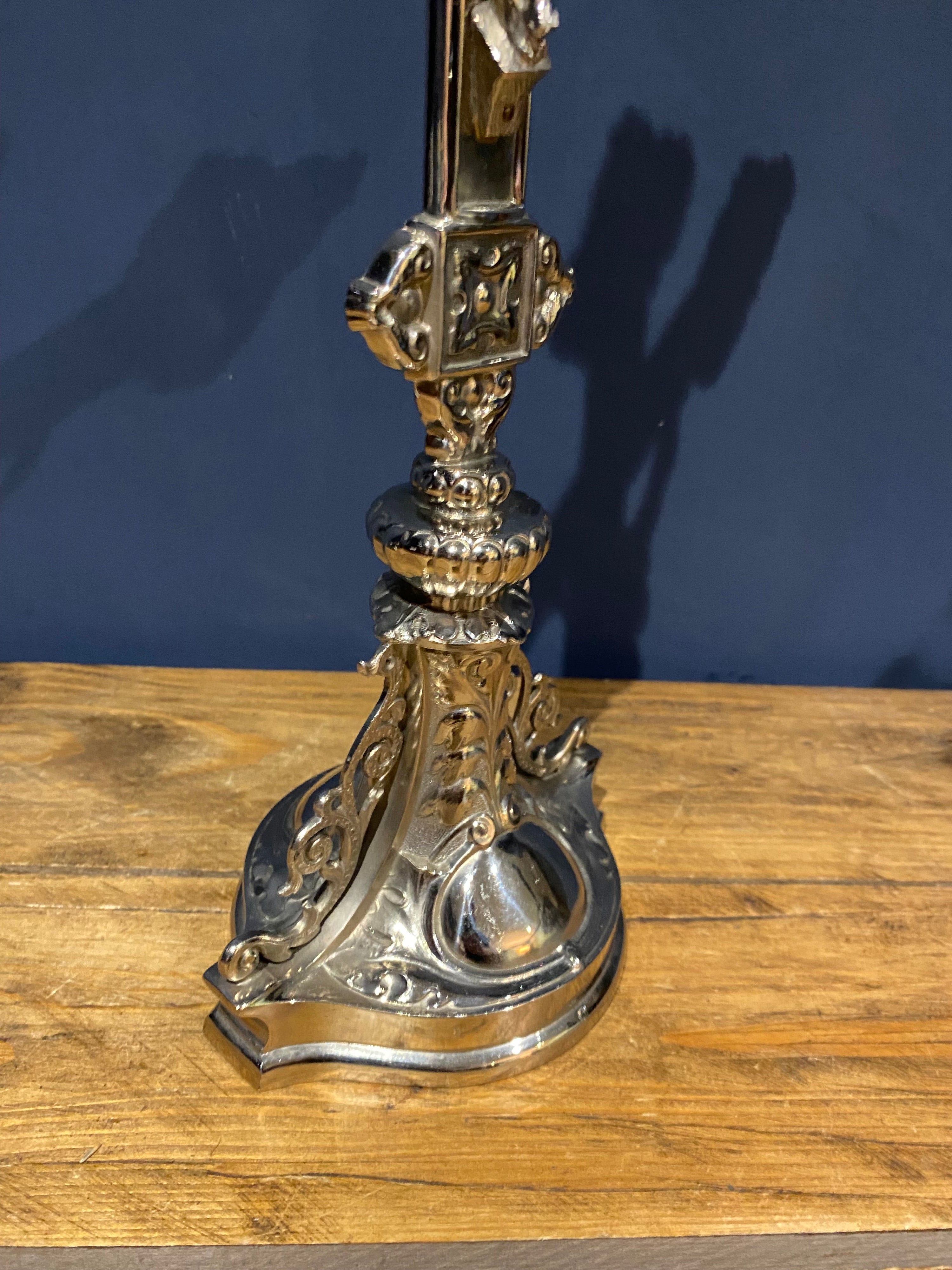 Vintage Mid Century French White Metal /chrome Altar Crucifix 43 Cms High