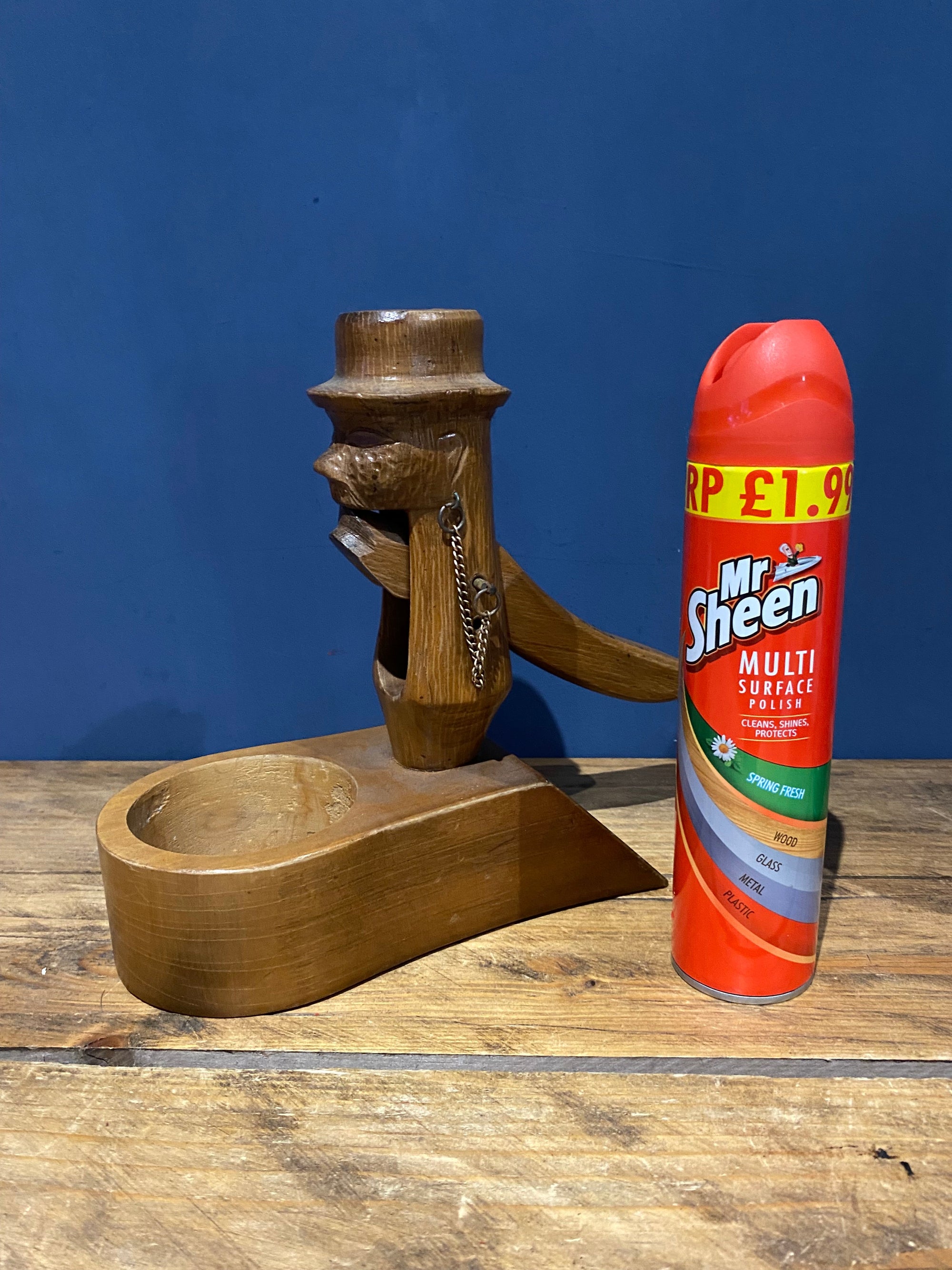 Large Vintage Wood Carved Nut Cracker , Man In Top Hat. With Shell Tray
