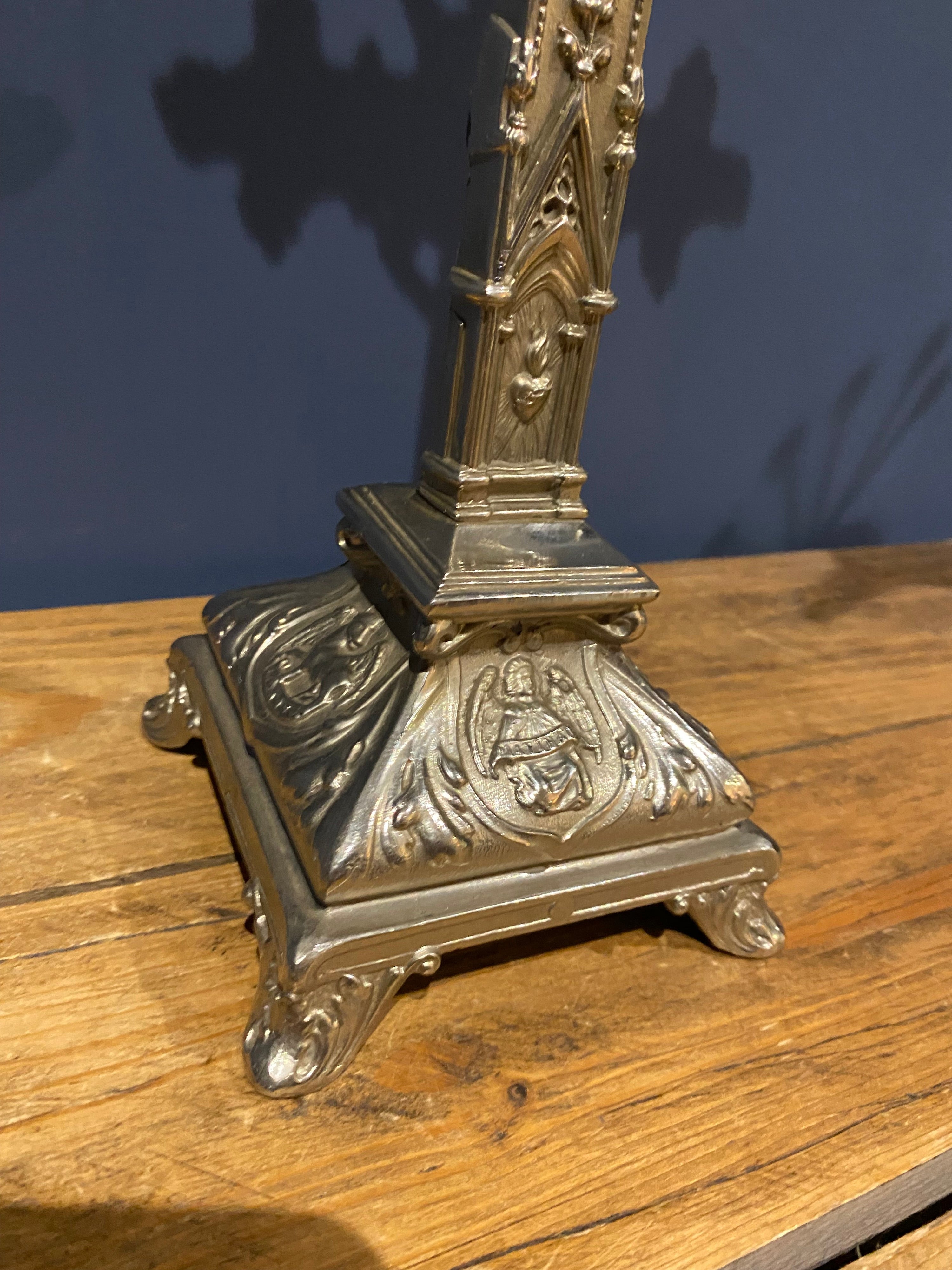Vintage Mid Century French White Metal/ chrome  Altar Crucifix 45 Cms High