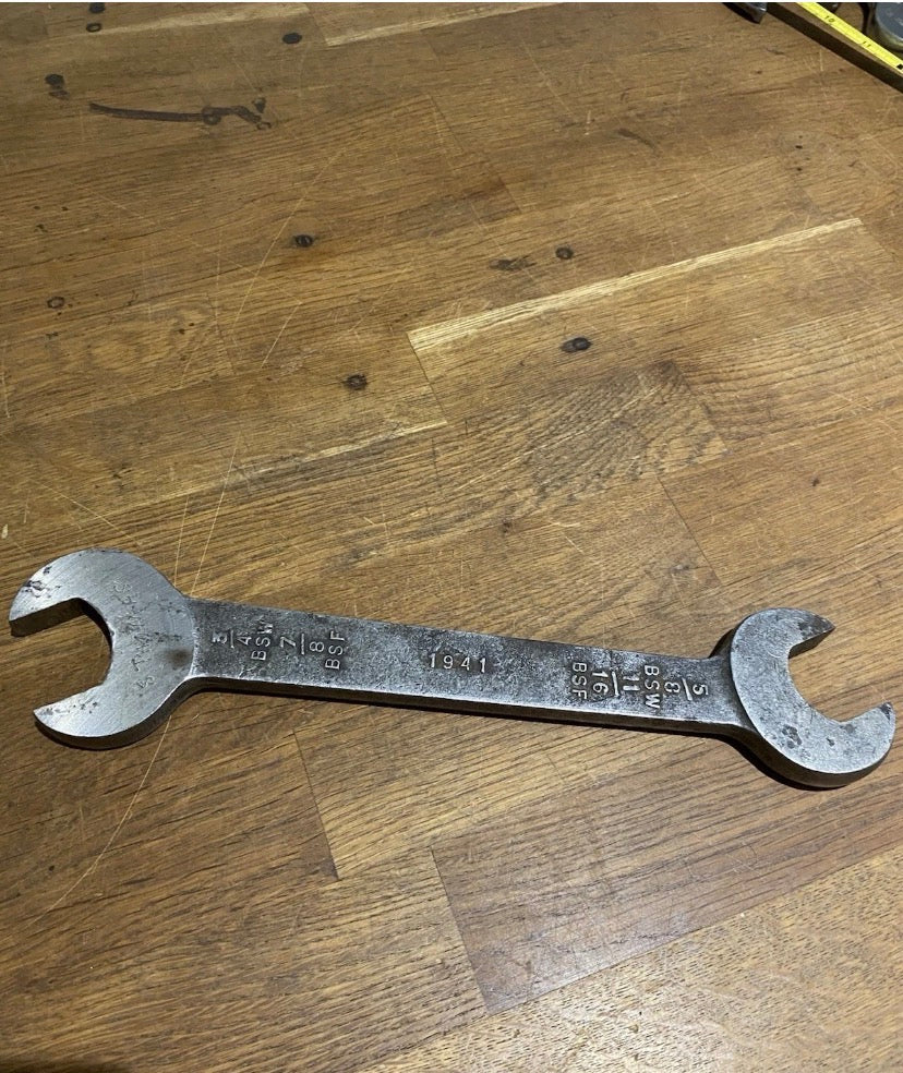 Vintage 1941 Air Ministry Spanner, 3/4 Bsw,7/8 Bsf + 5/8 Bsw, 11/16 Bsf.