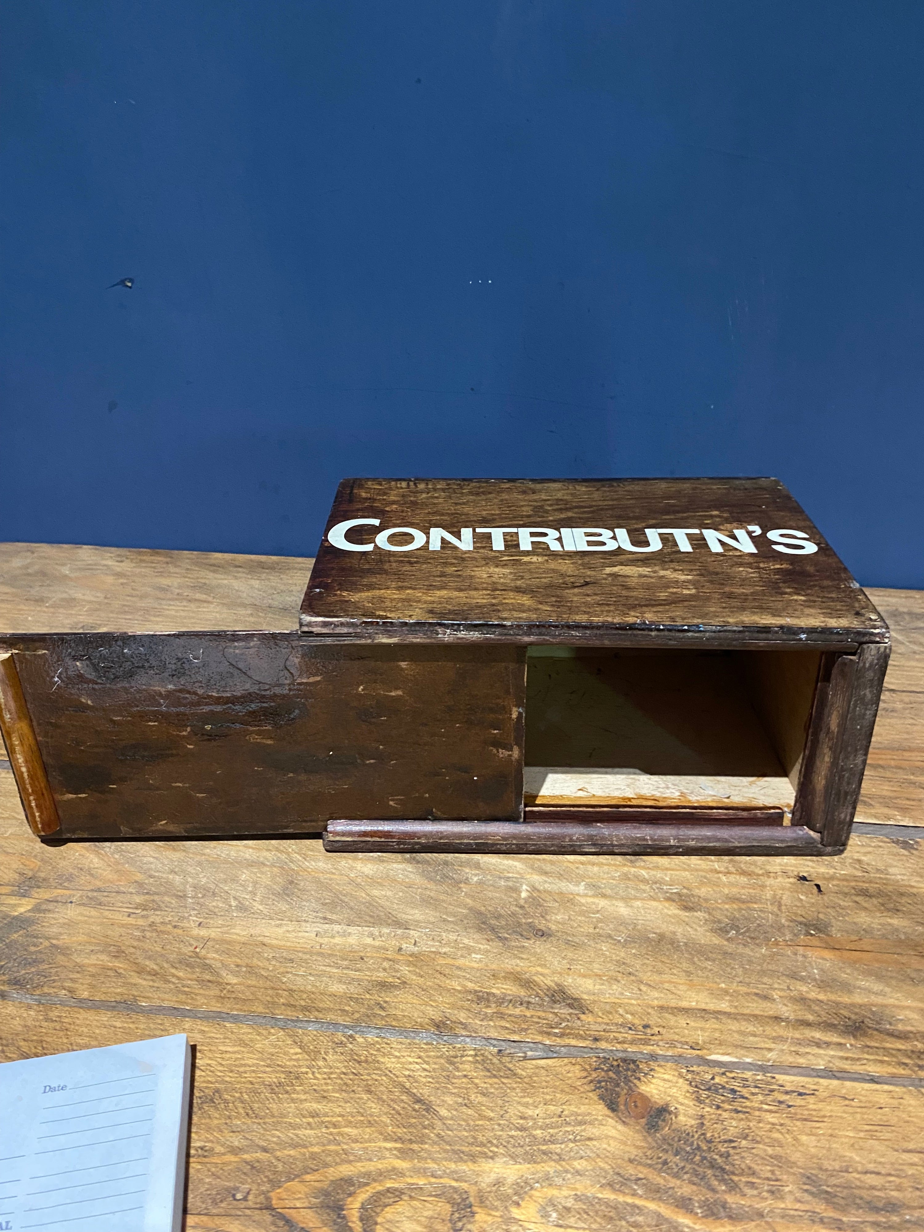 Vintage Wooden Congregations Box / Contributions Box / Alms Box