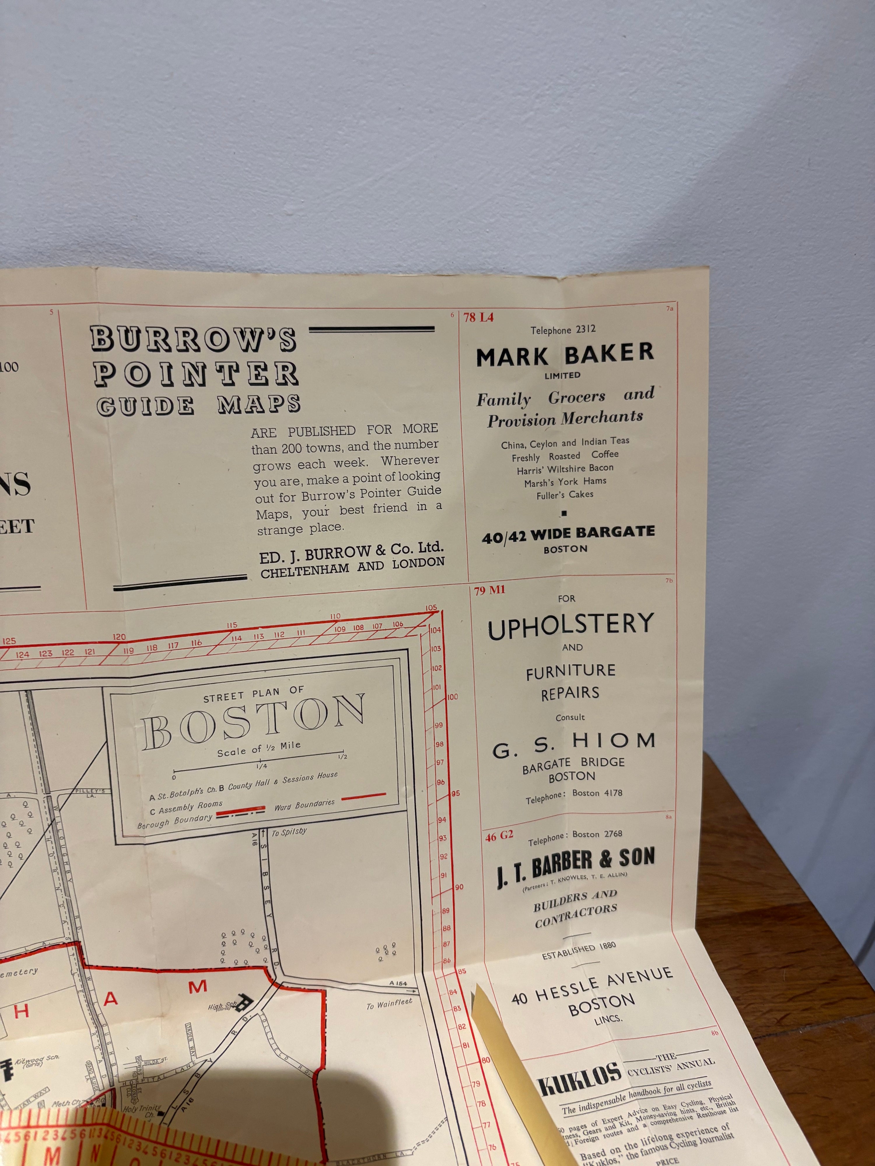 Vintage 1930’s-1950’s Burrows Pointer Guide Map Of Boston UK , Third Edition