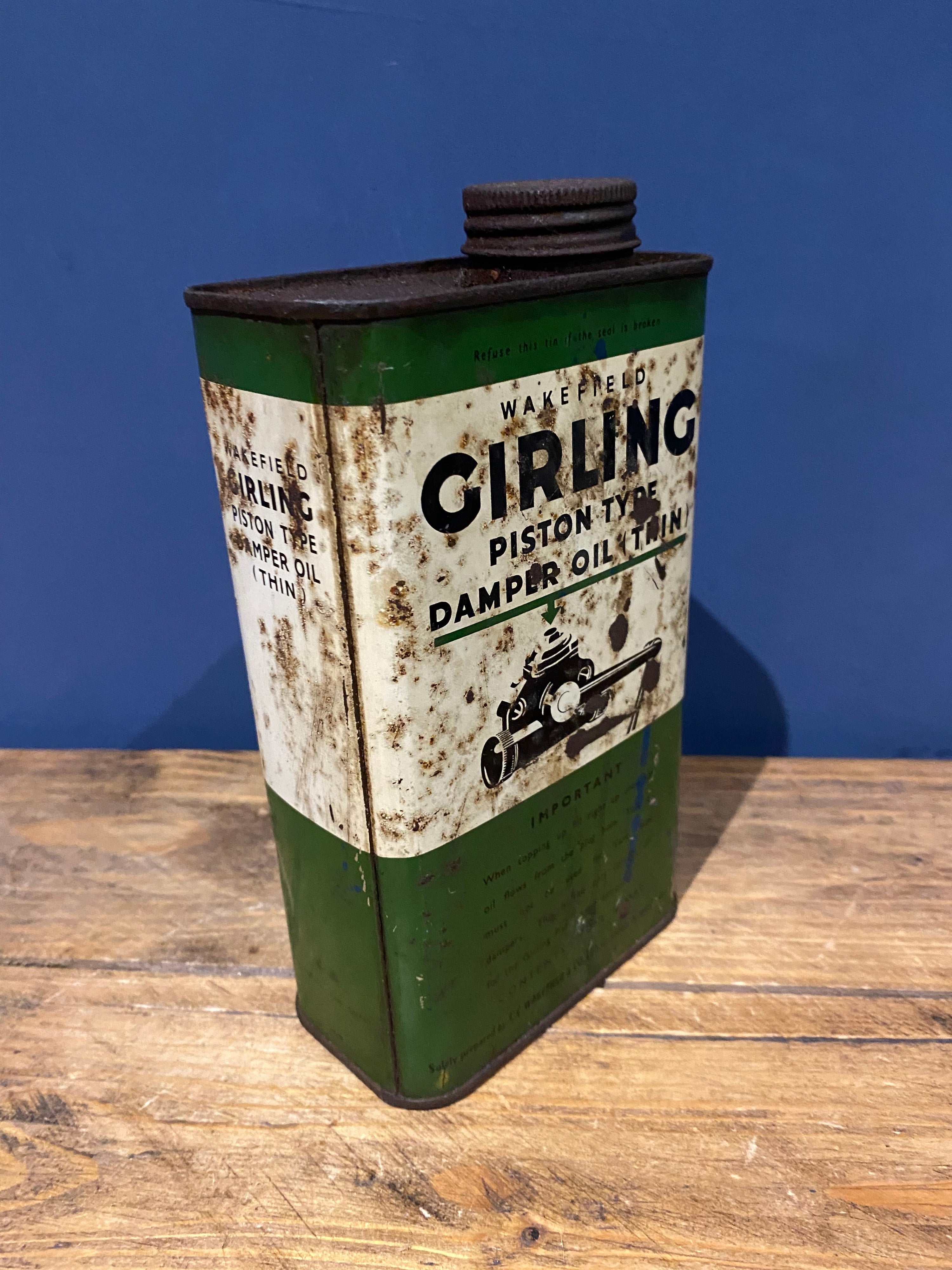Vintage Wakefield Girling Piston Damper Oil Empty Tin , Castrol