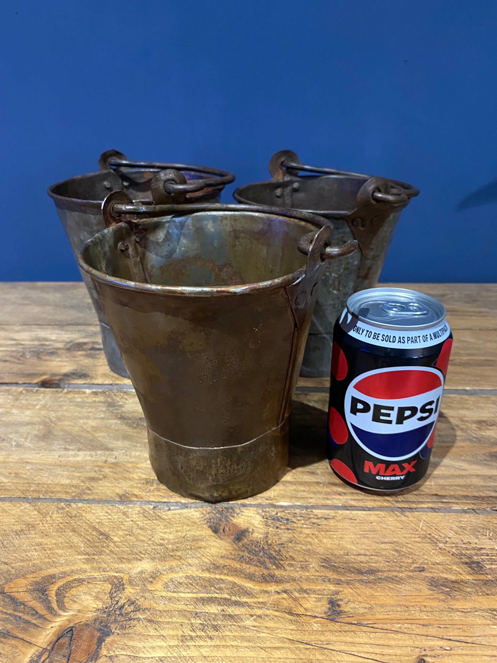 Vintage Small Galvanised/ Steel Buckets / Flower Buckets , Plenty Of Patina X3