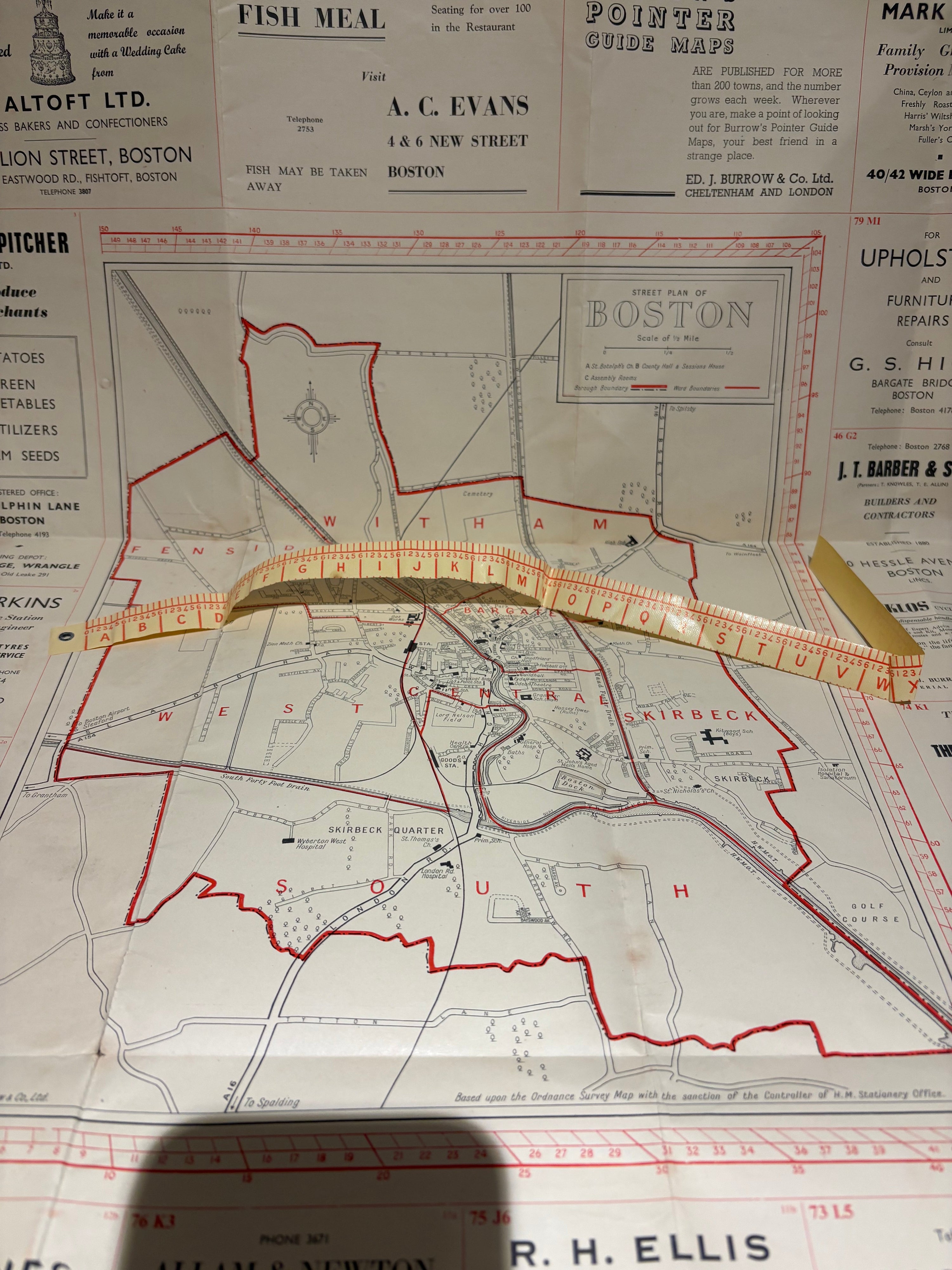 Vintage 1930’s-1950’s Burrows Pointer Guide Map Of Boston UK , Third Edition