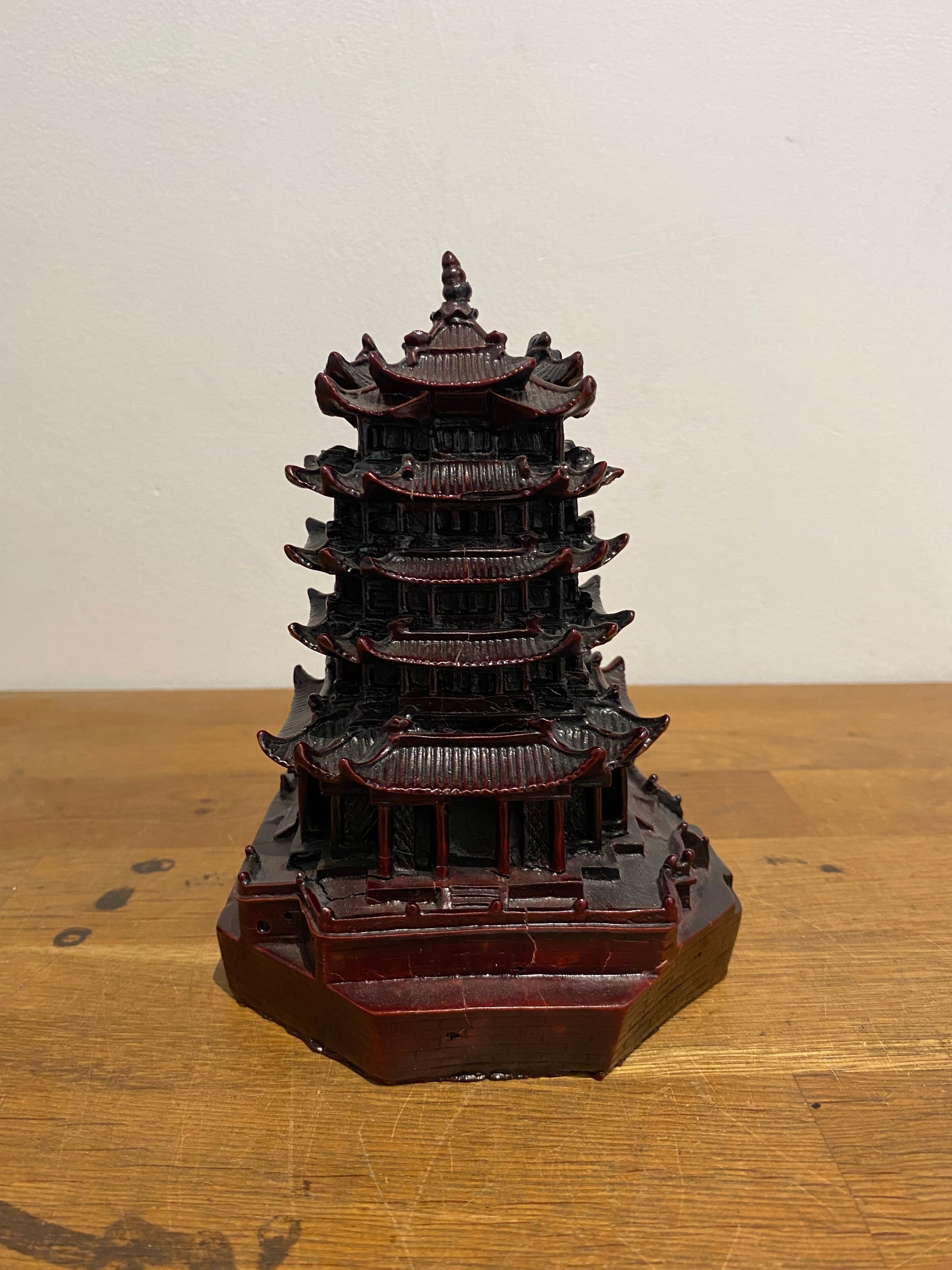 Small Resin Chinese Temple Ornament, Ox Blood Colour .