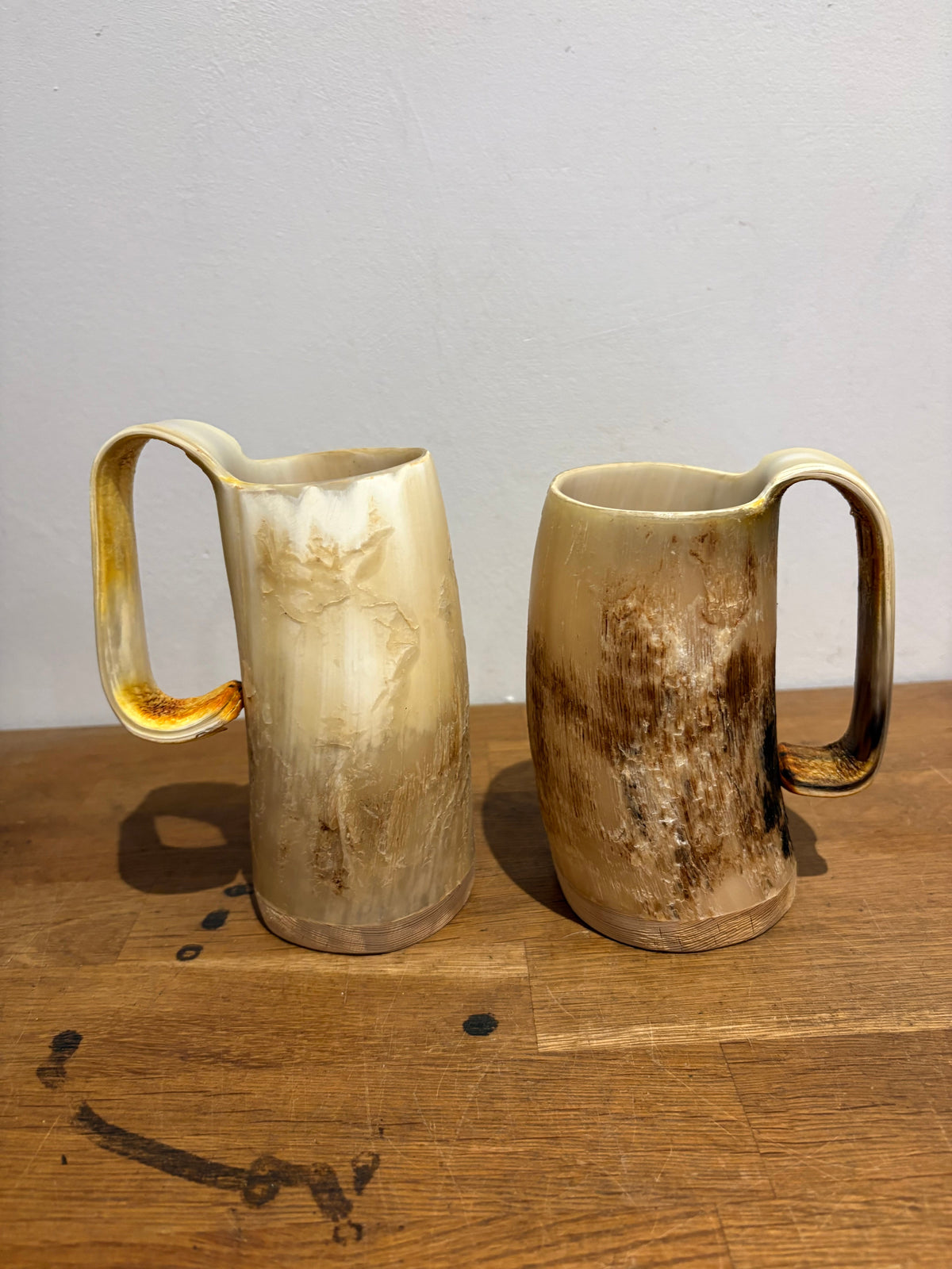 Vintage Pair Of Cow Horn Tankards