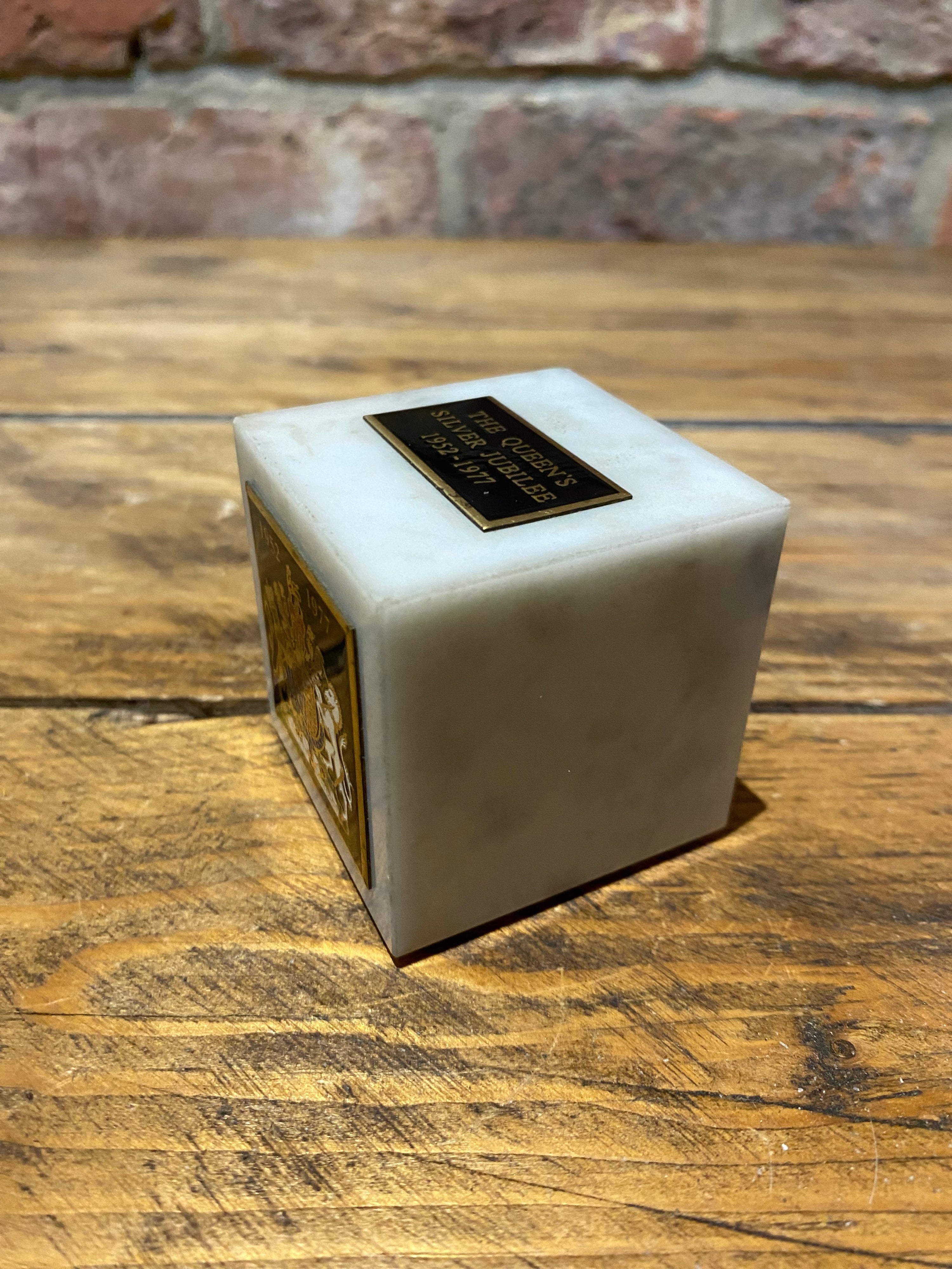 John Deere Silver Jubilee. Marble Cube Paperweight. Tractor Lovers Gifts at Wilson Fox Antiques