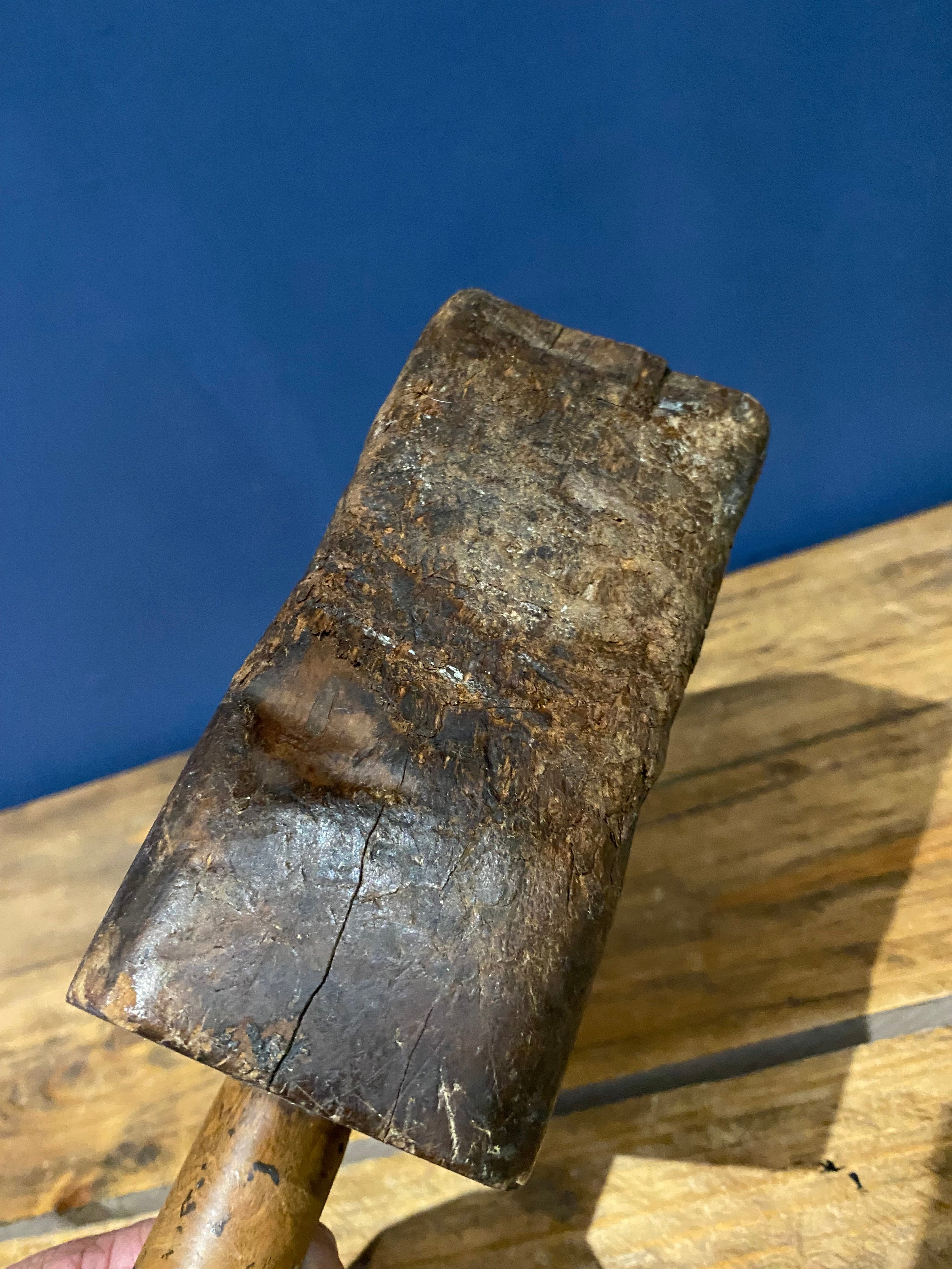Large decorative well worn wooden mallet