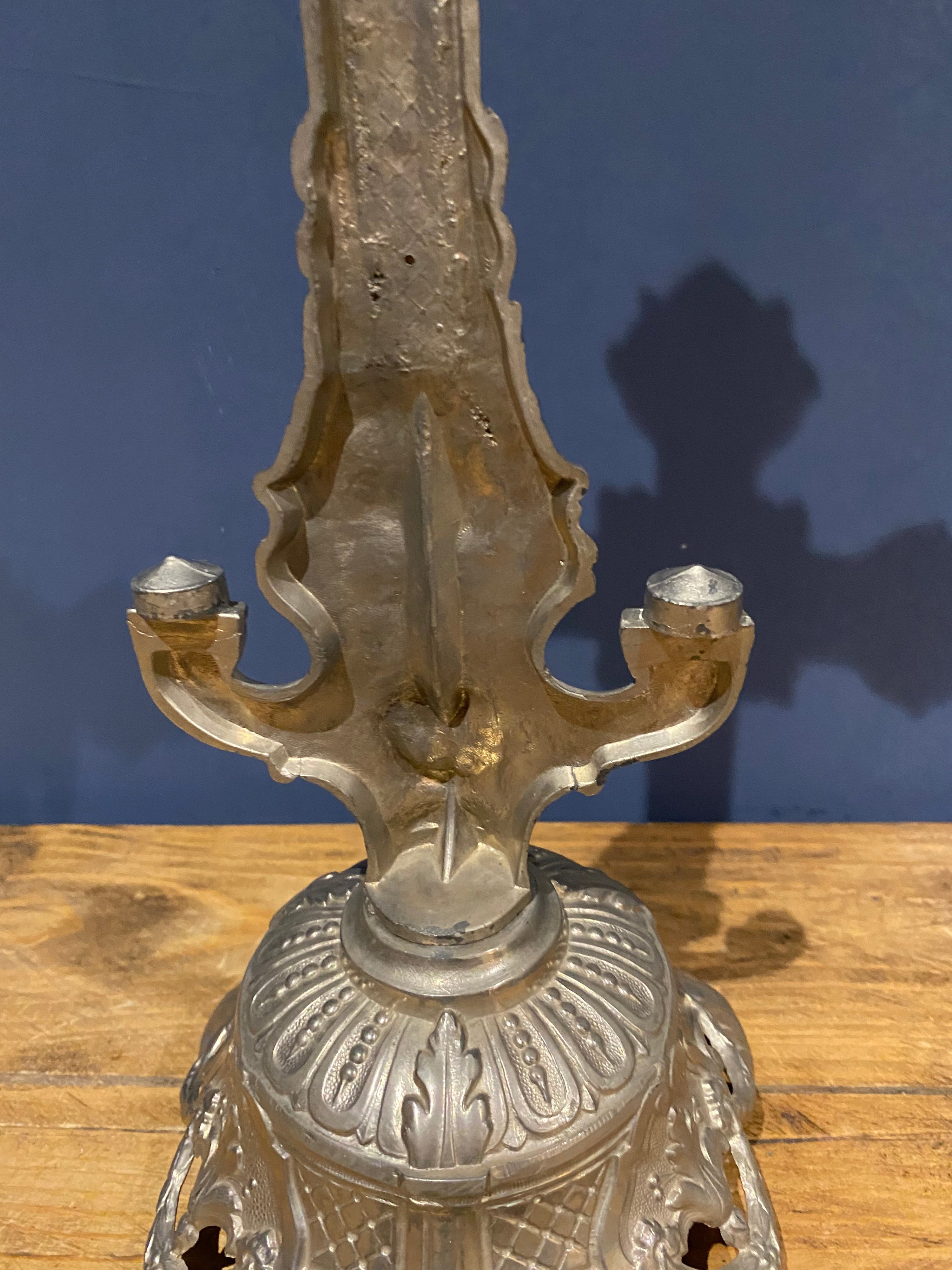 Vintage Mid Century French White Metal  Altar Crucifix 45 Cms High