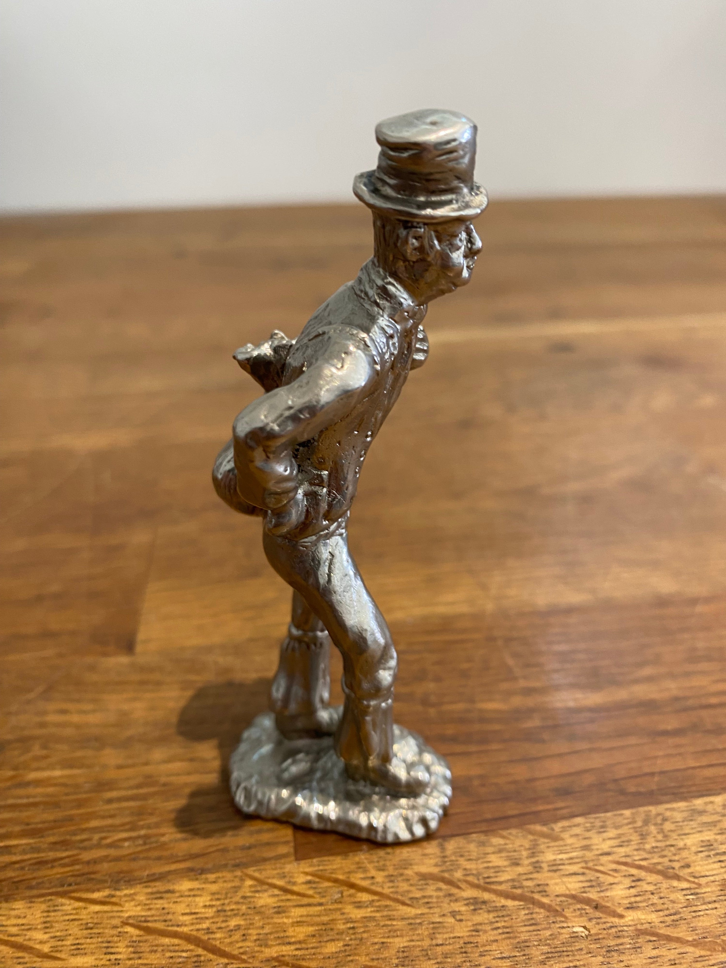 Plated Metal 4” Figure Of A Victorian Man With Travelling Bag