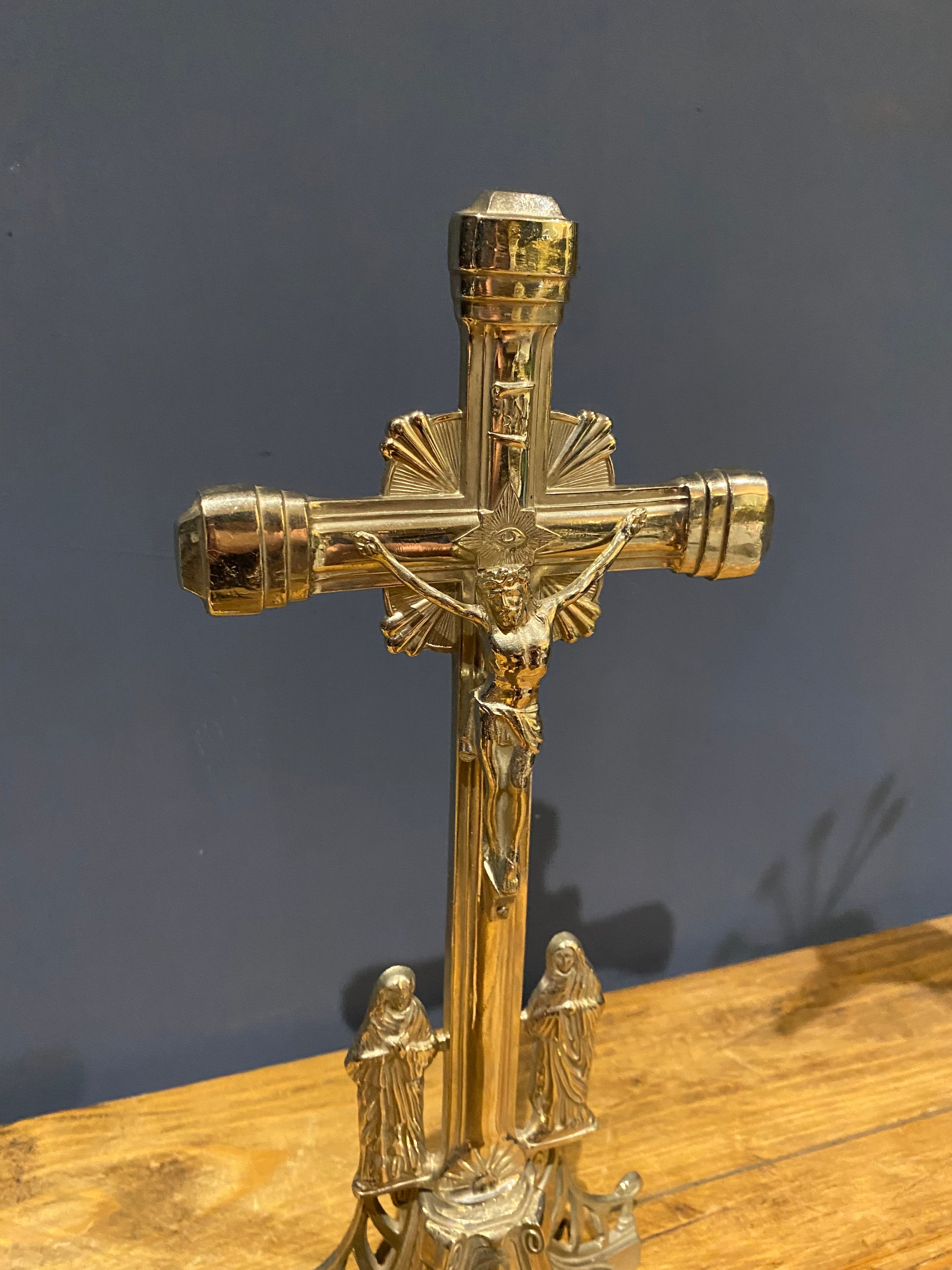 Vintage Mid Century French White Metal /chrome Altar Crucifix 40 Cms High