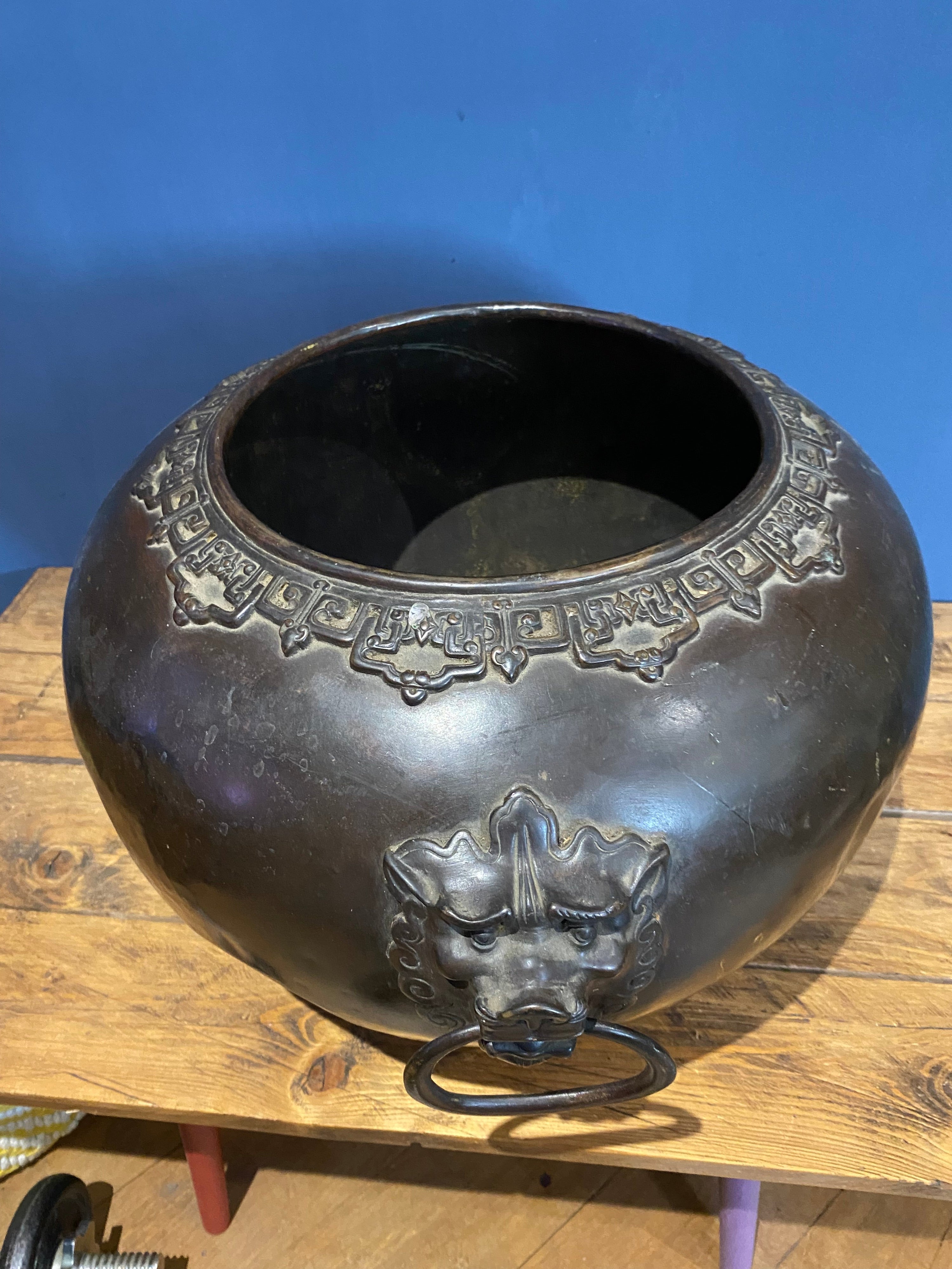 Large Antique Bronze Chinese Jardiniere Planter, Please See Photos.