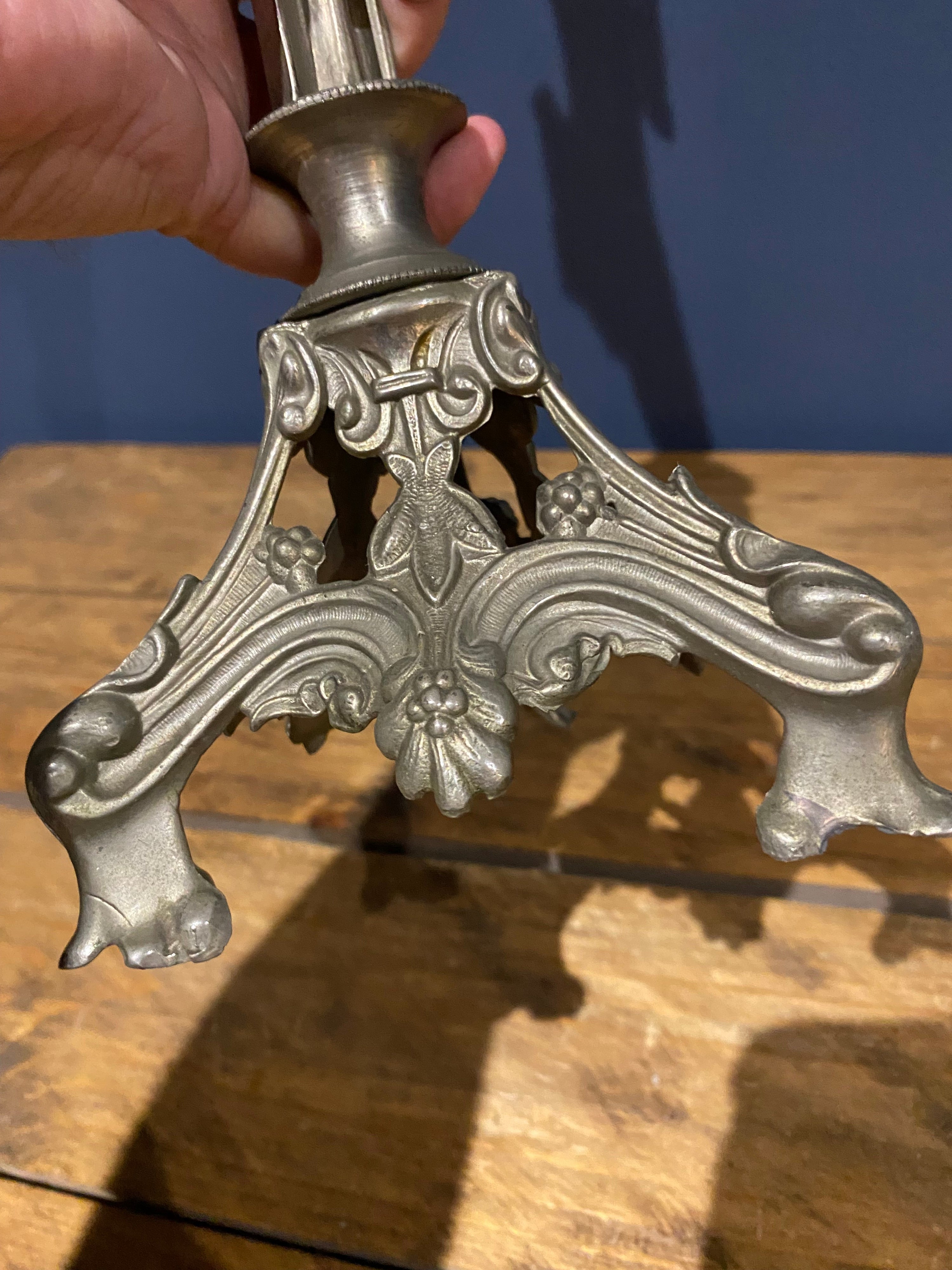 Vintage Mid Century French White Metal Altar Crucifix 41 Cms High
