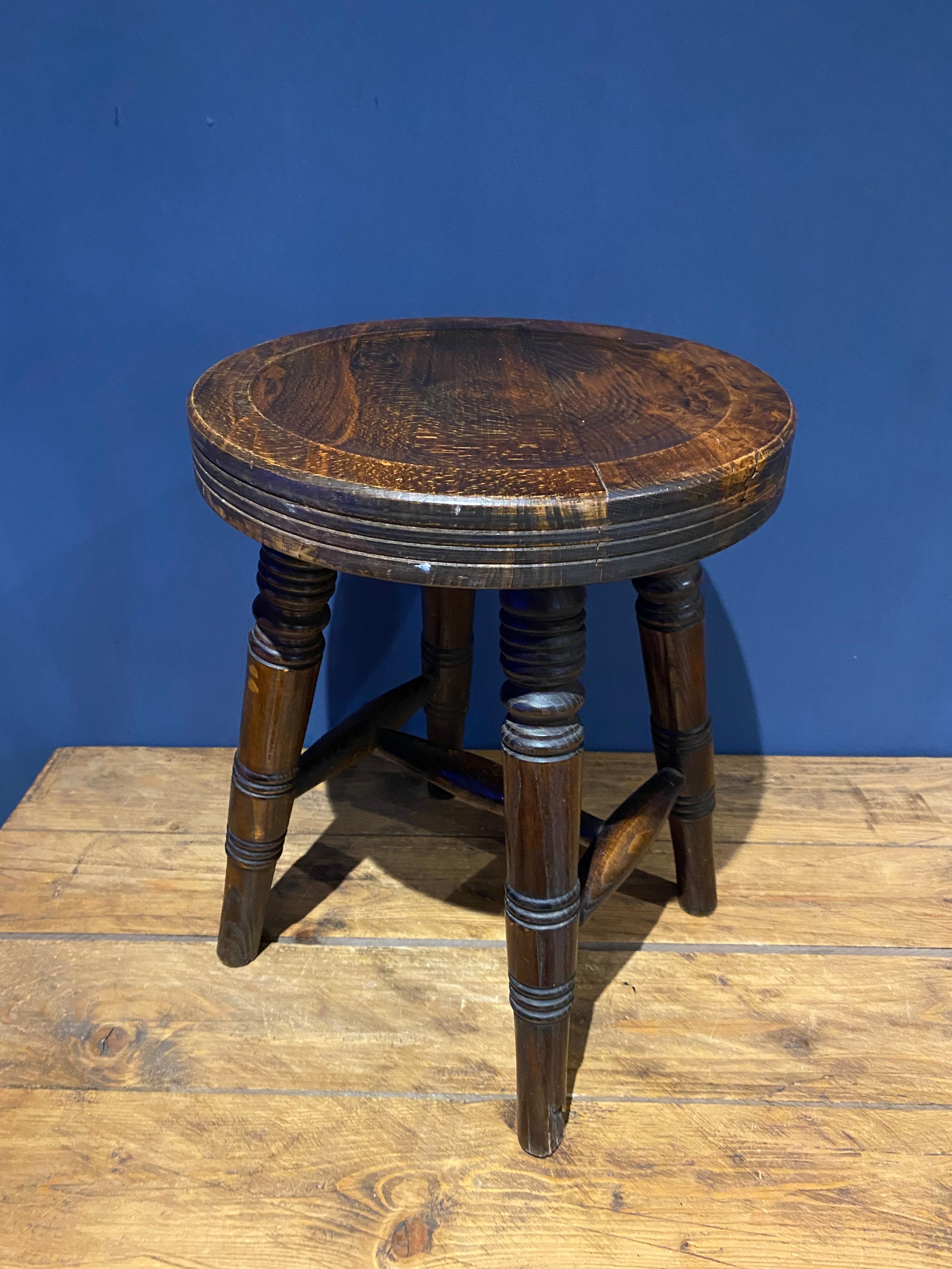 Antique Oak Stool with Beautiful Grain And Patina