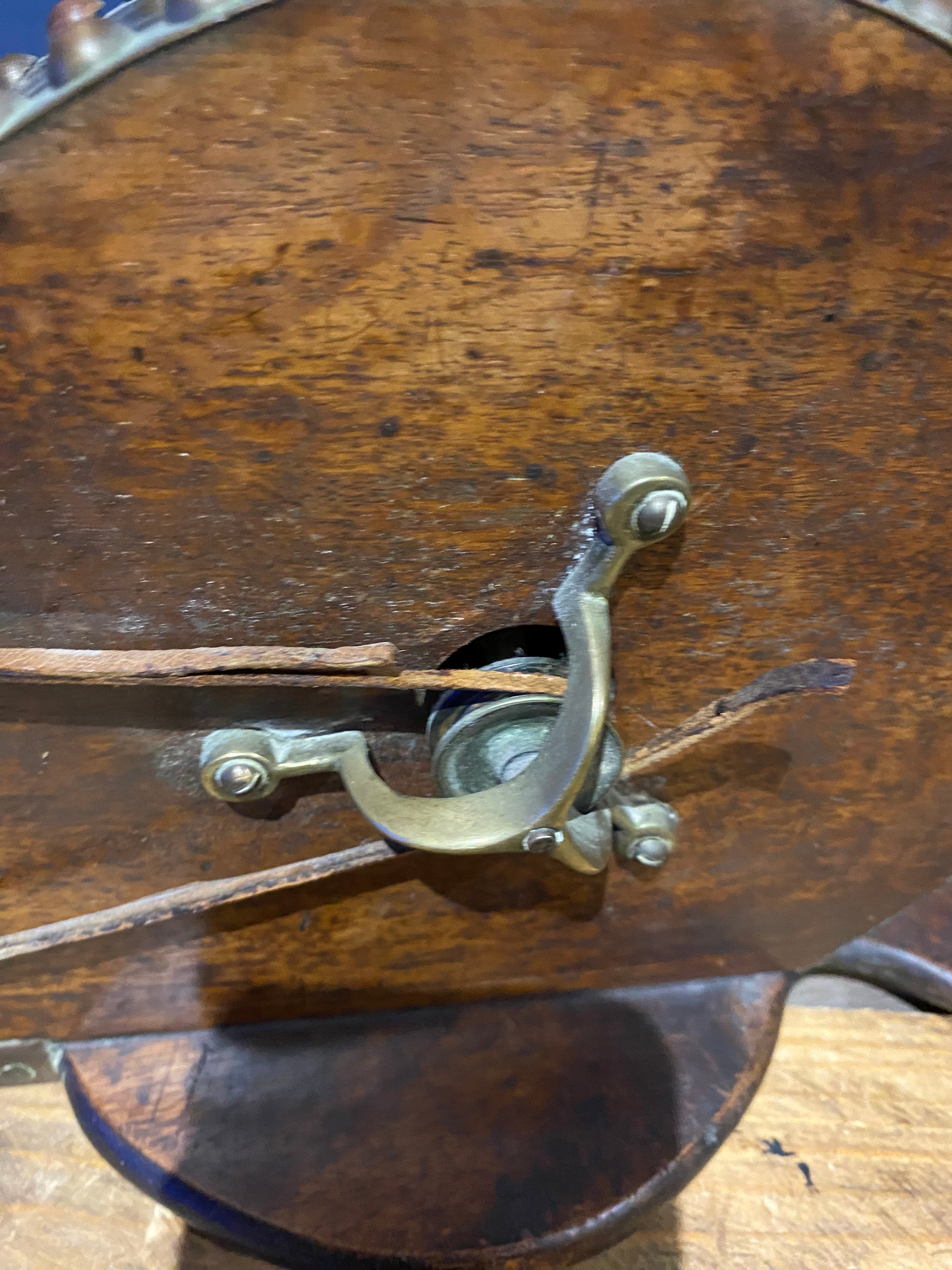 Early Mechanical Fire Bellows ,Copper, Brass, Wood , Irish Halfpenny In Handle .