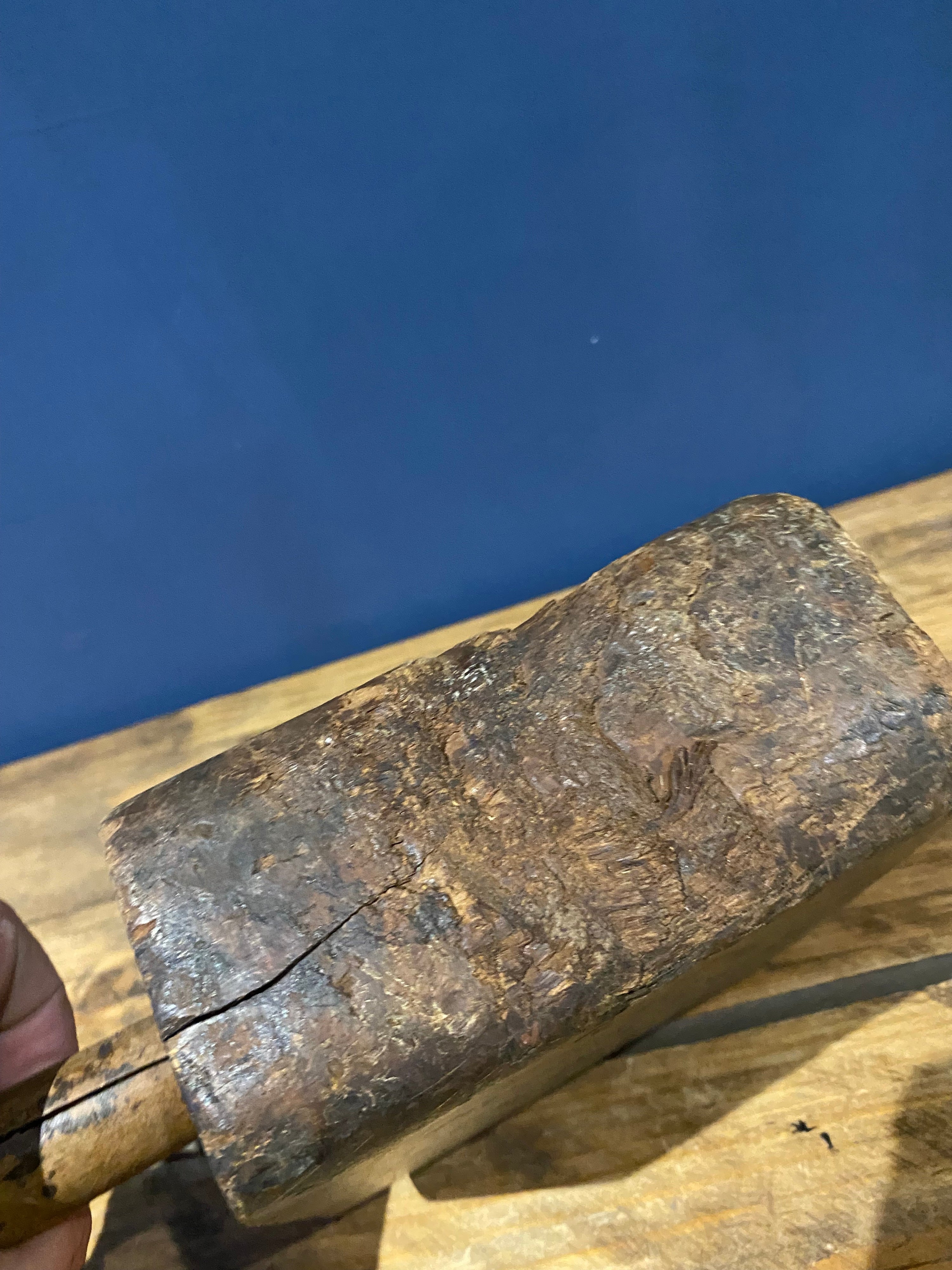 Large decorative well worn wooden mallet