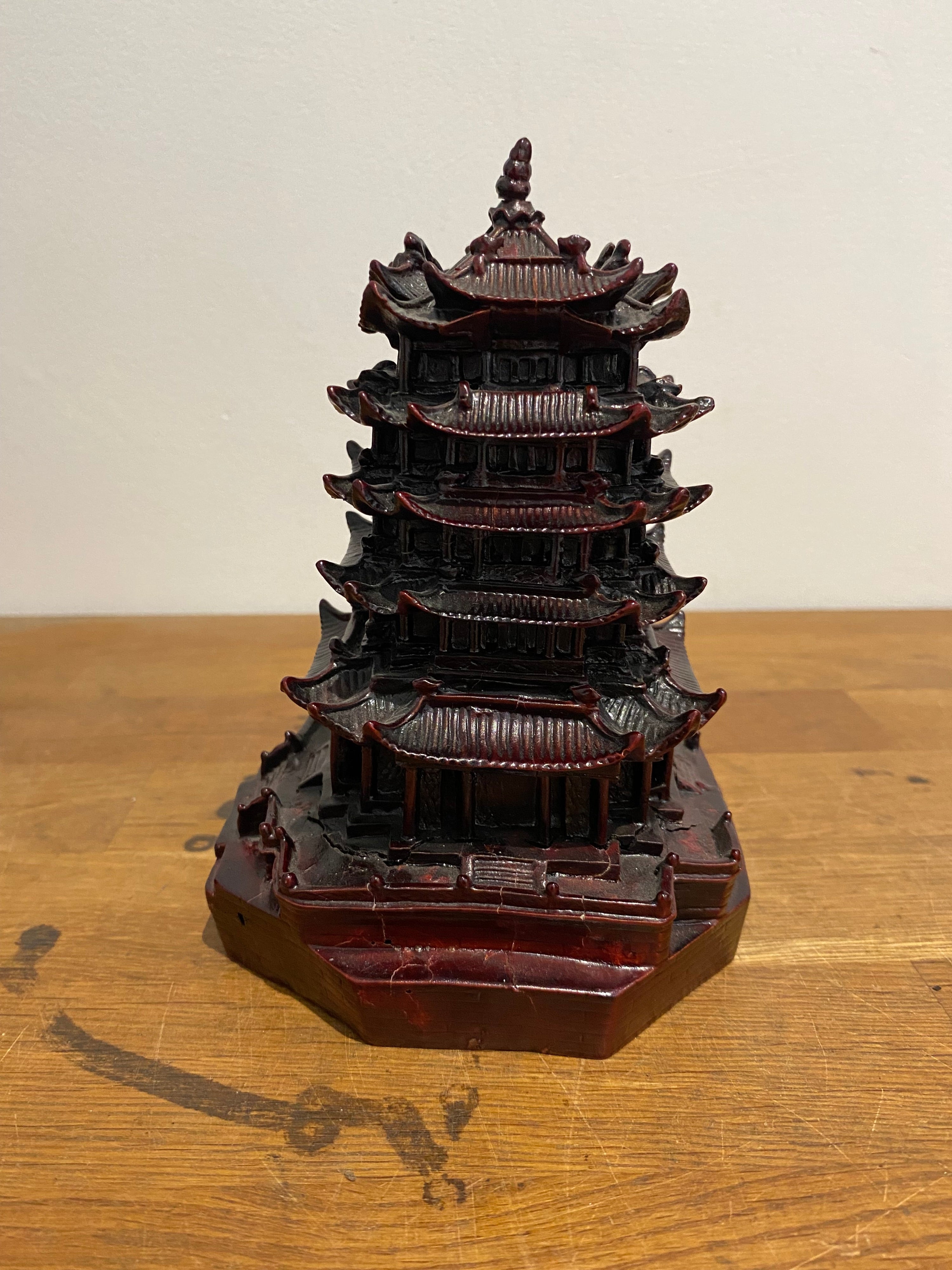 Small Resin Chinese Temple Ornament, Ox Blood Colour .