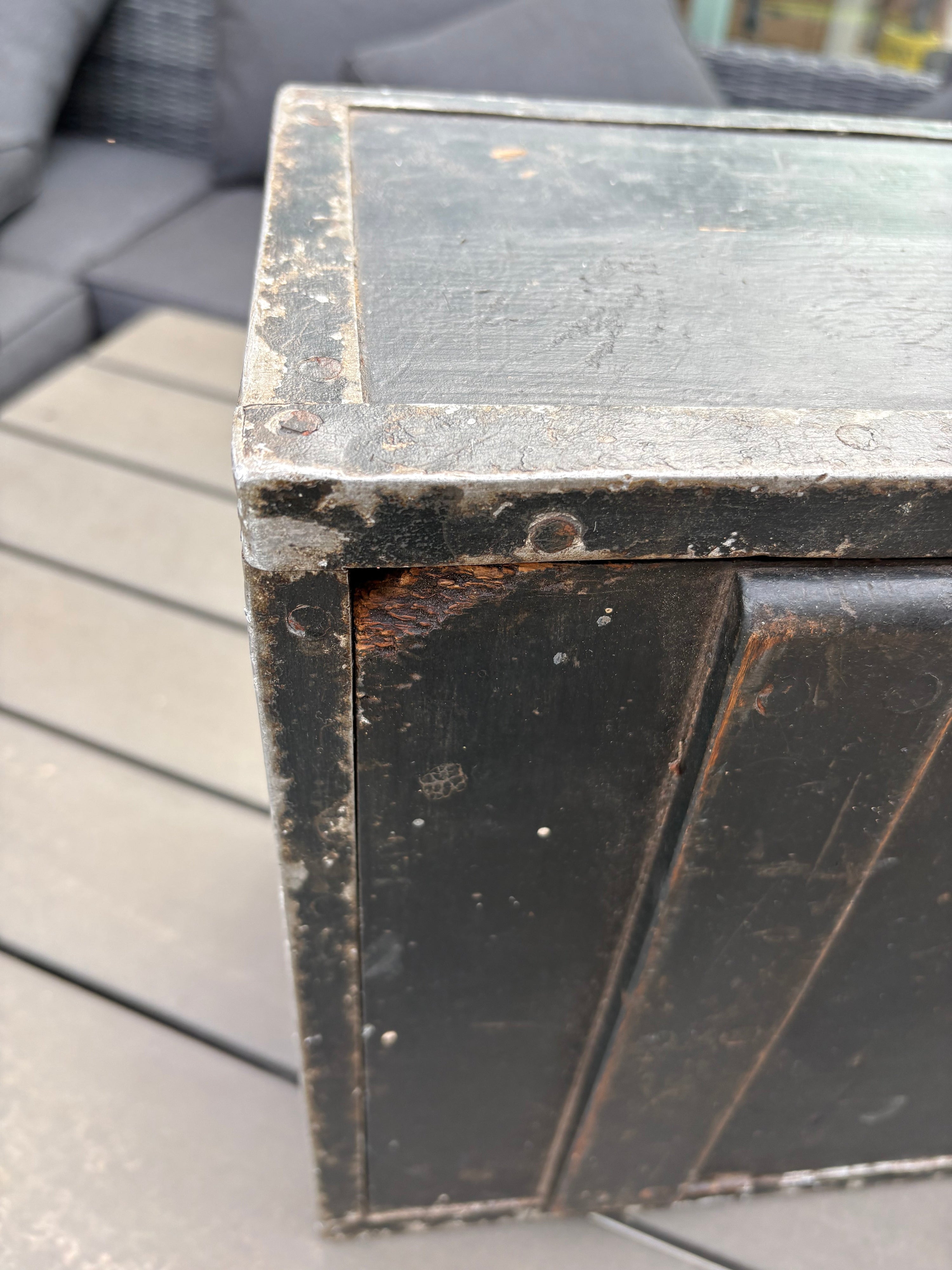 Vintage Wooden Toolbox/ Tool Chest. Metal Edges