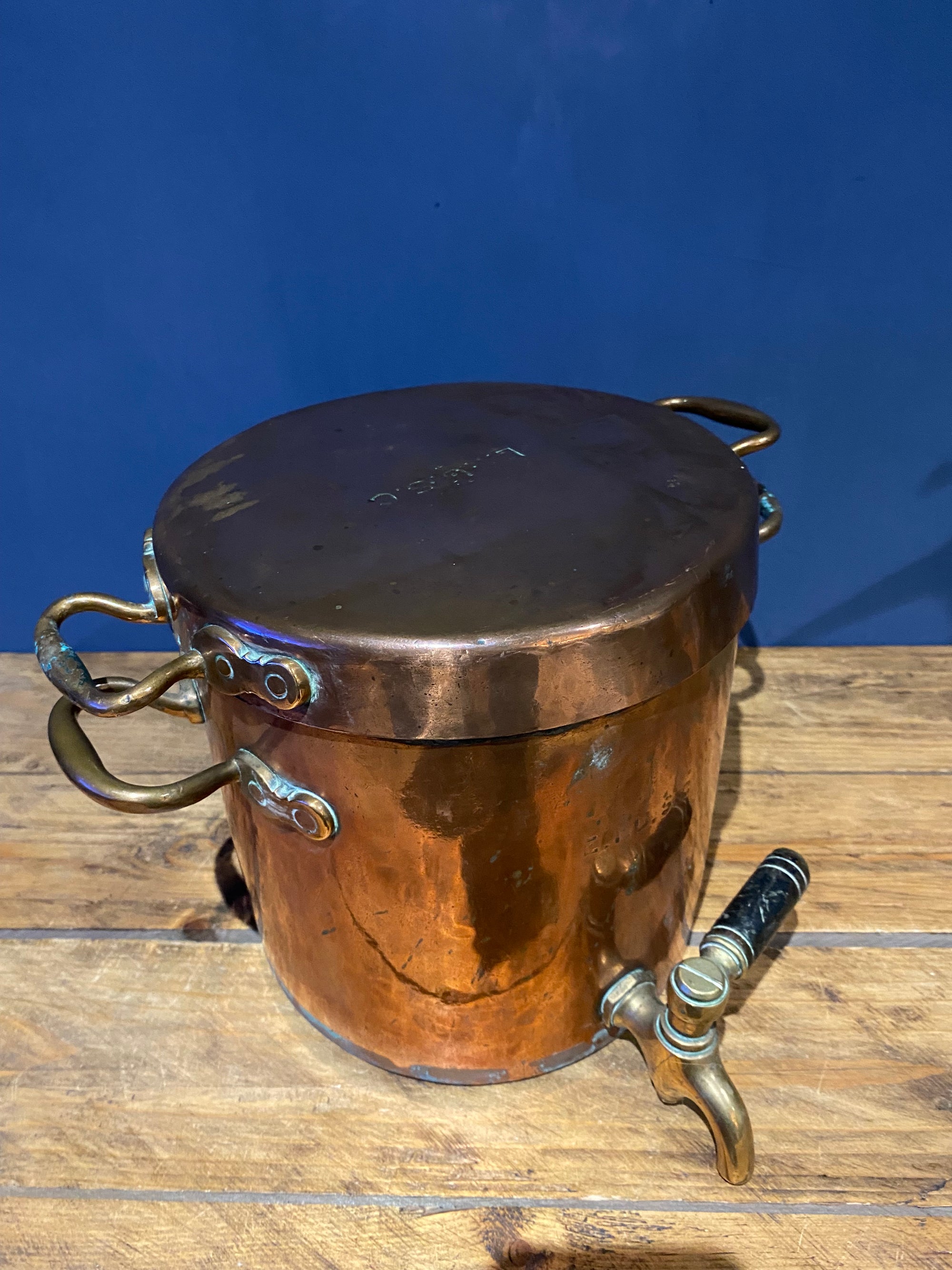 Large Heavy Antique Copper Water Urn , E.I.U.S.C. Stamped In It.