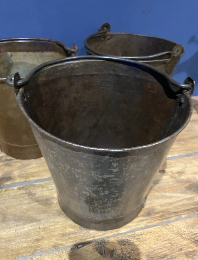 3 X Vintage Galvanised Buckets , Medium