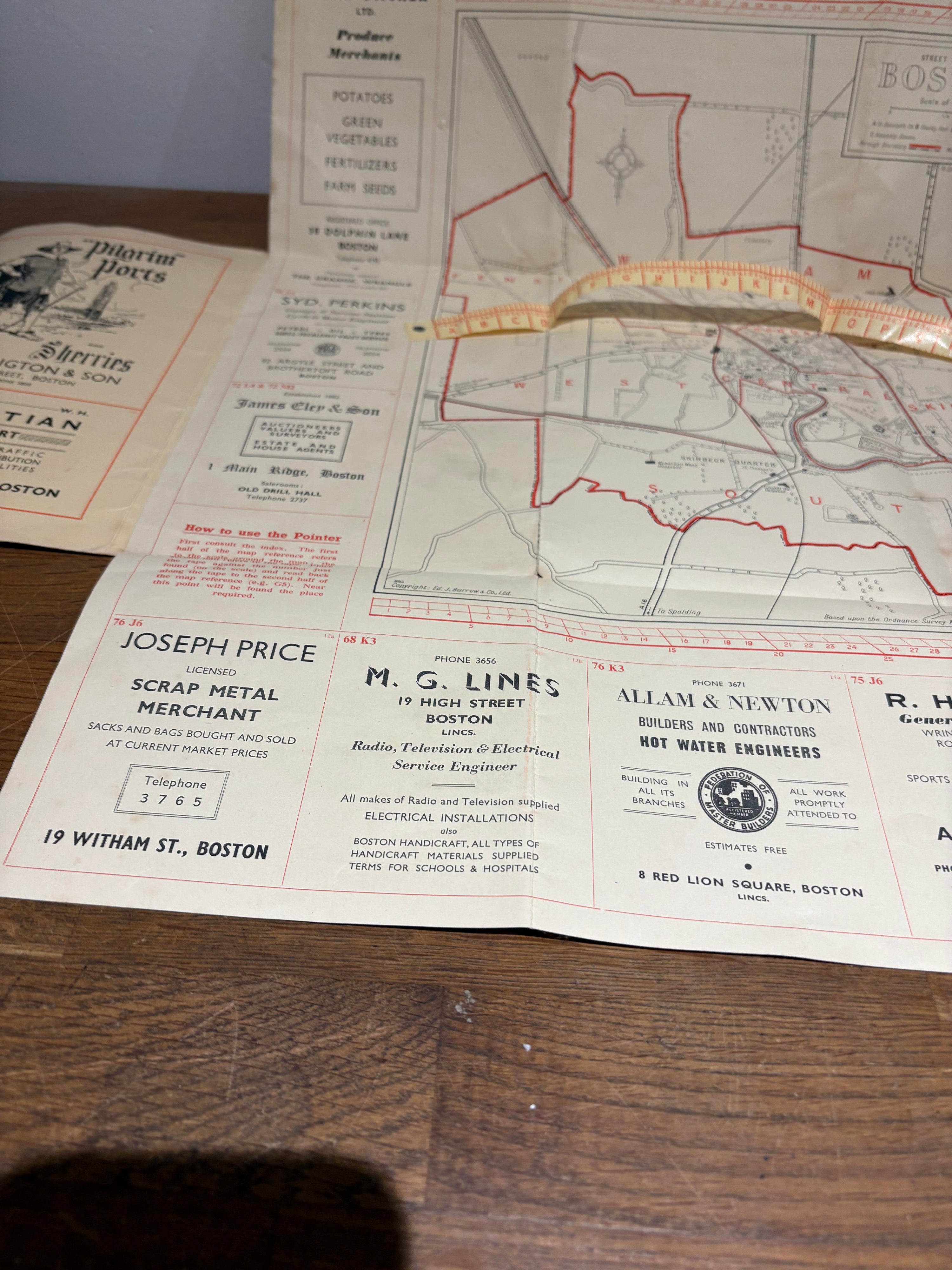 Vintage 1930’s-1950’s Burrows Pointer Guide Map Of Boston UK , Third Edition