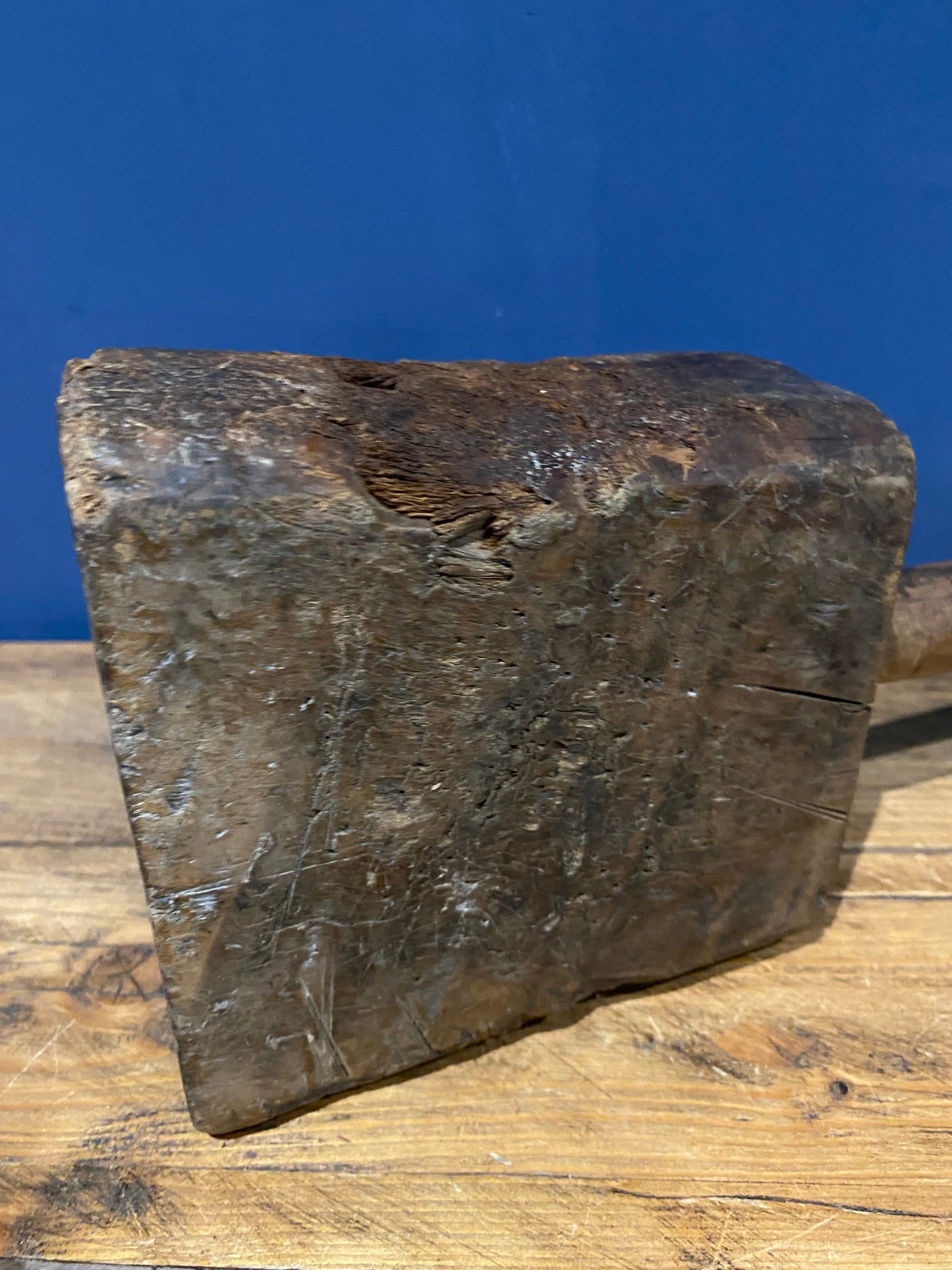 Large decorative well worn wooden mallet