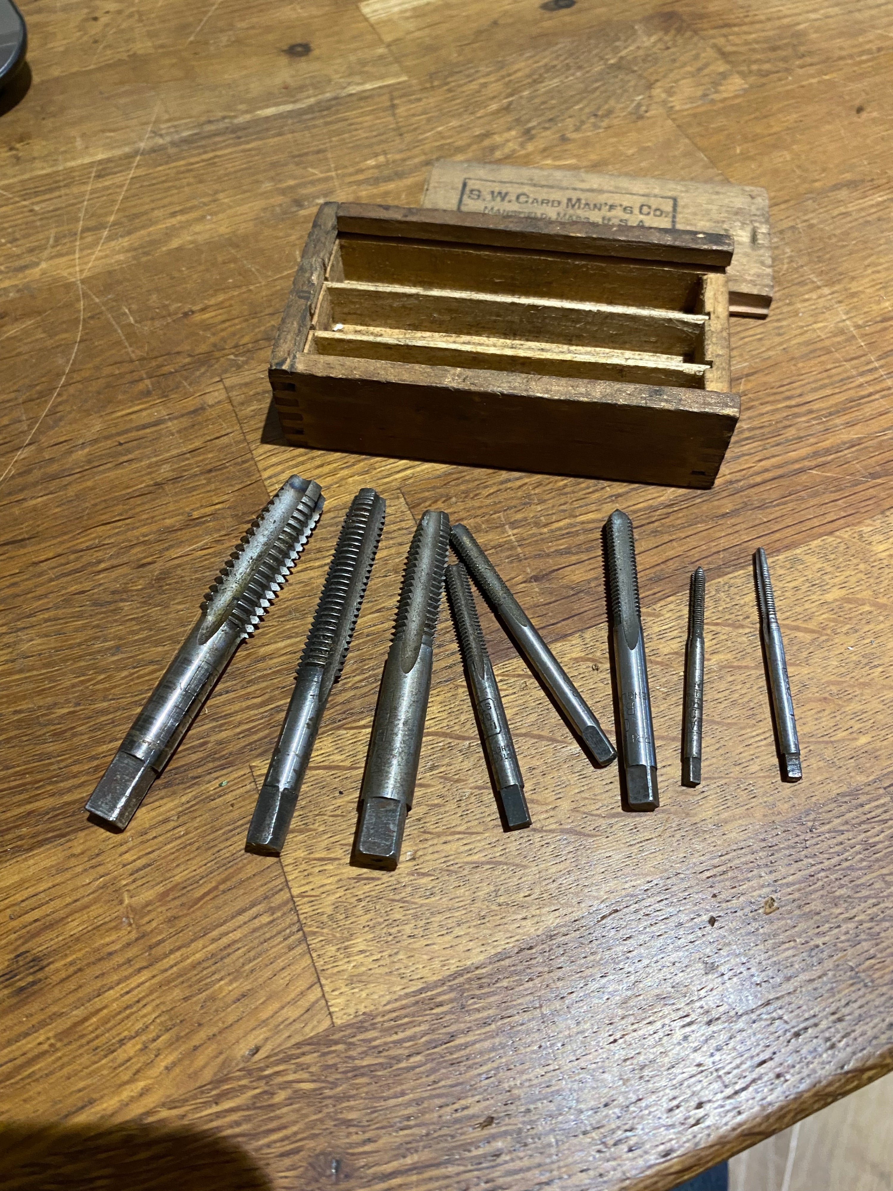 Vintage S W Card Man’f’g Co, Box Of Taps. Tools