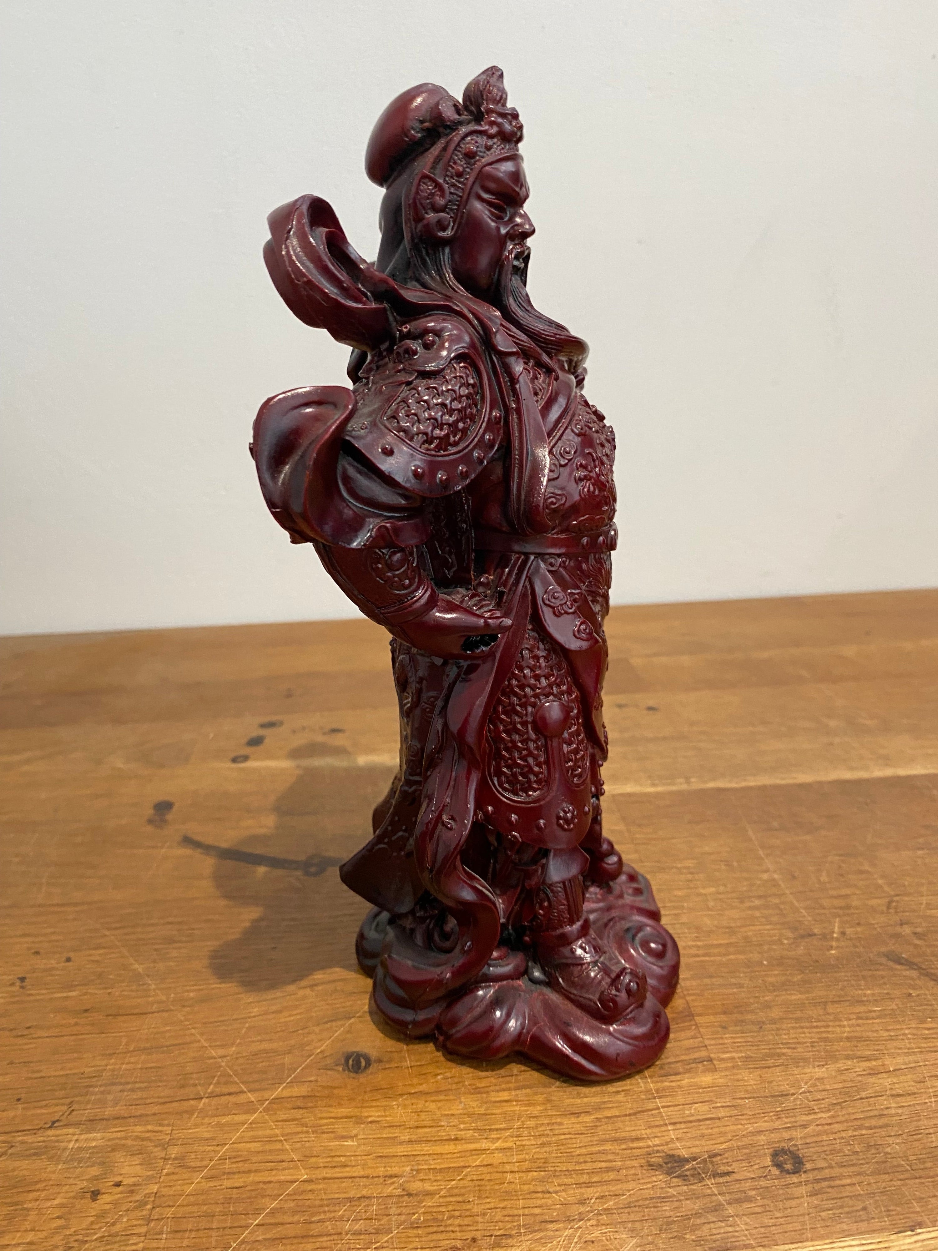 Chinese General Kwan Cinnabar Colour Resin Figure / 10” Statue