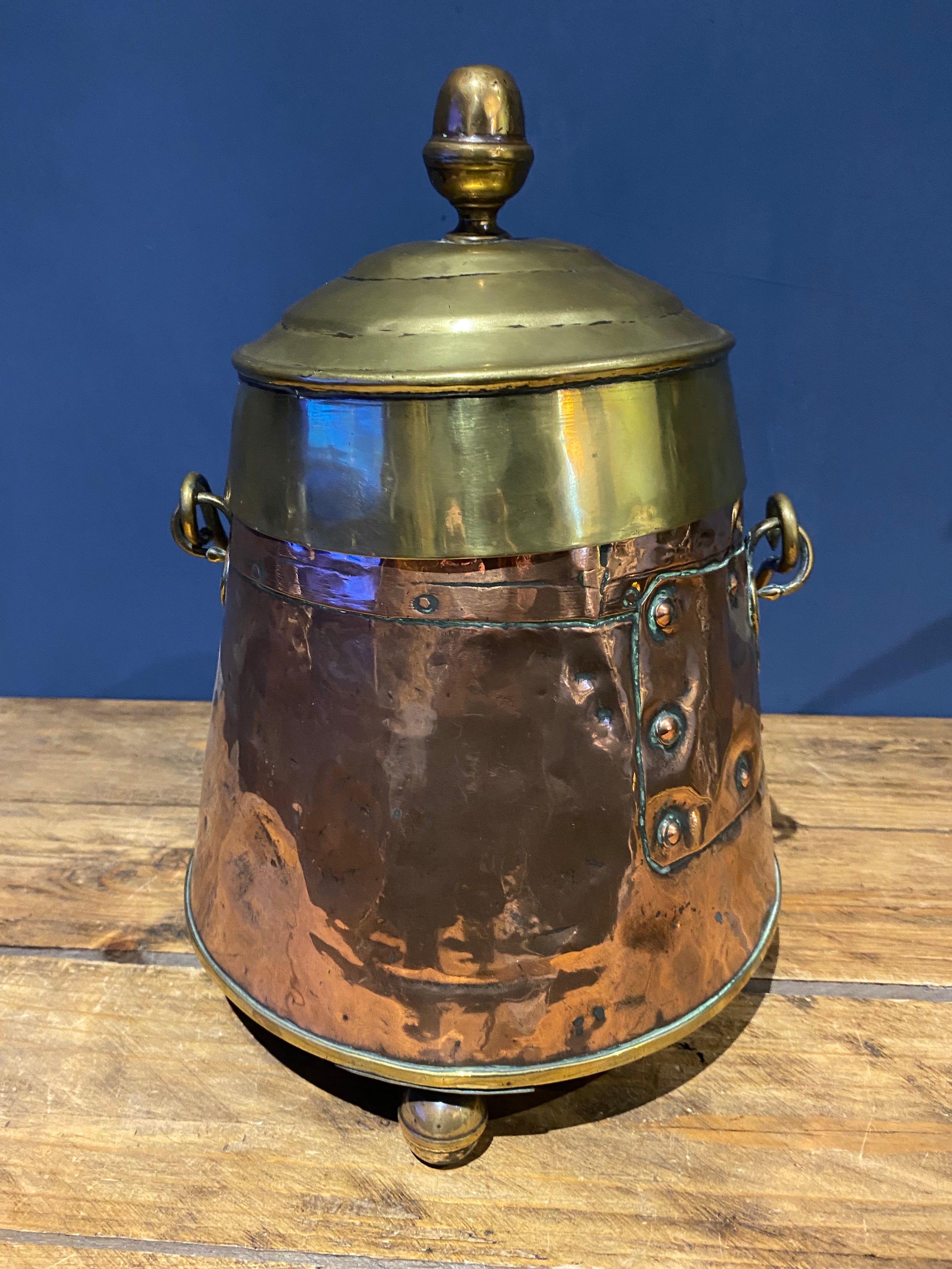 Antique Copper And Brass Dutch Doof Pot , Embers Bucket.