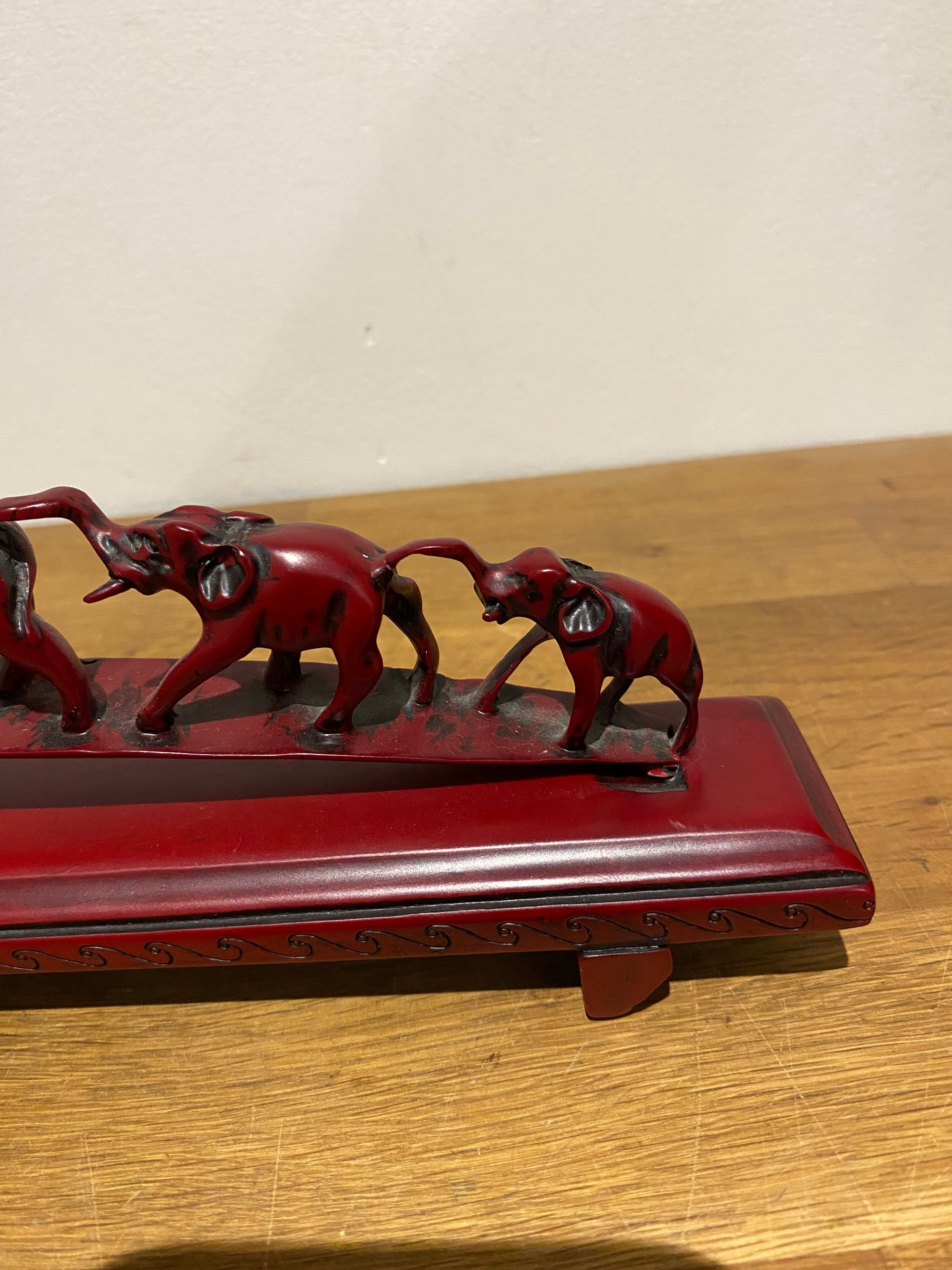 Parade Of Seven Lucky Elephant Resin Model Ornament, Made In China, Cinnabar Red
