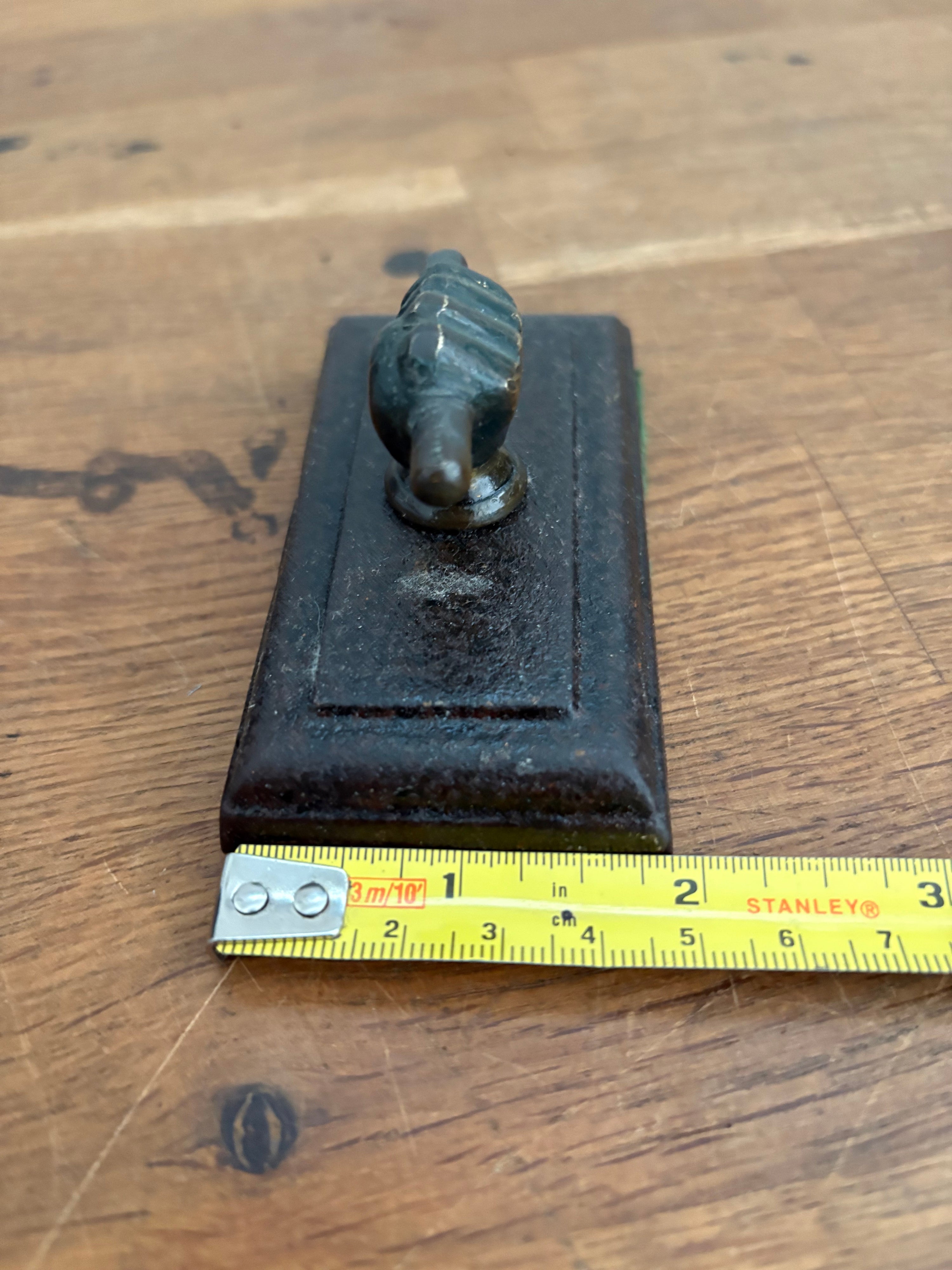 Antique Cast Iron Paperweight, Fist And Scroll/ Hand And Scroll . Brass Hand