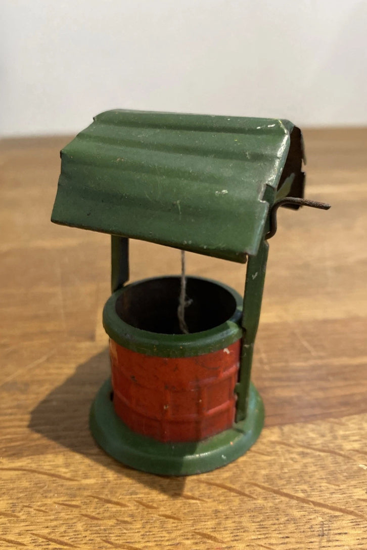 Vintage Tin Plate Toy Well , Wishing Well , Garden Well