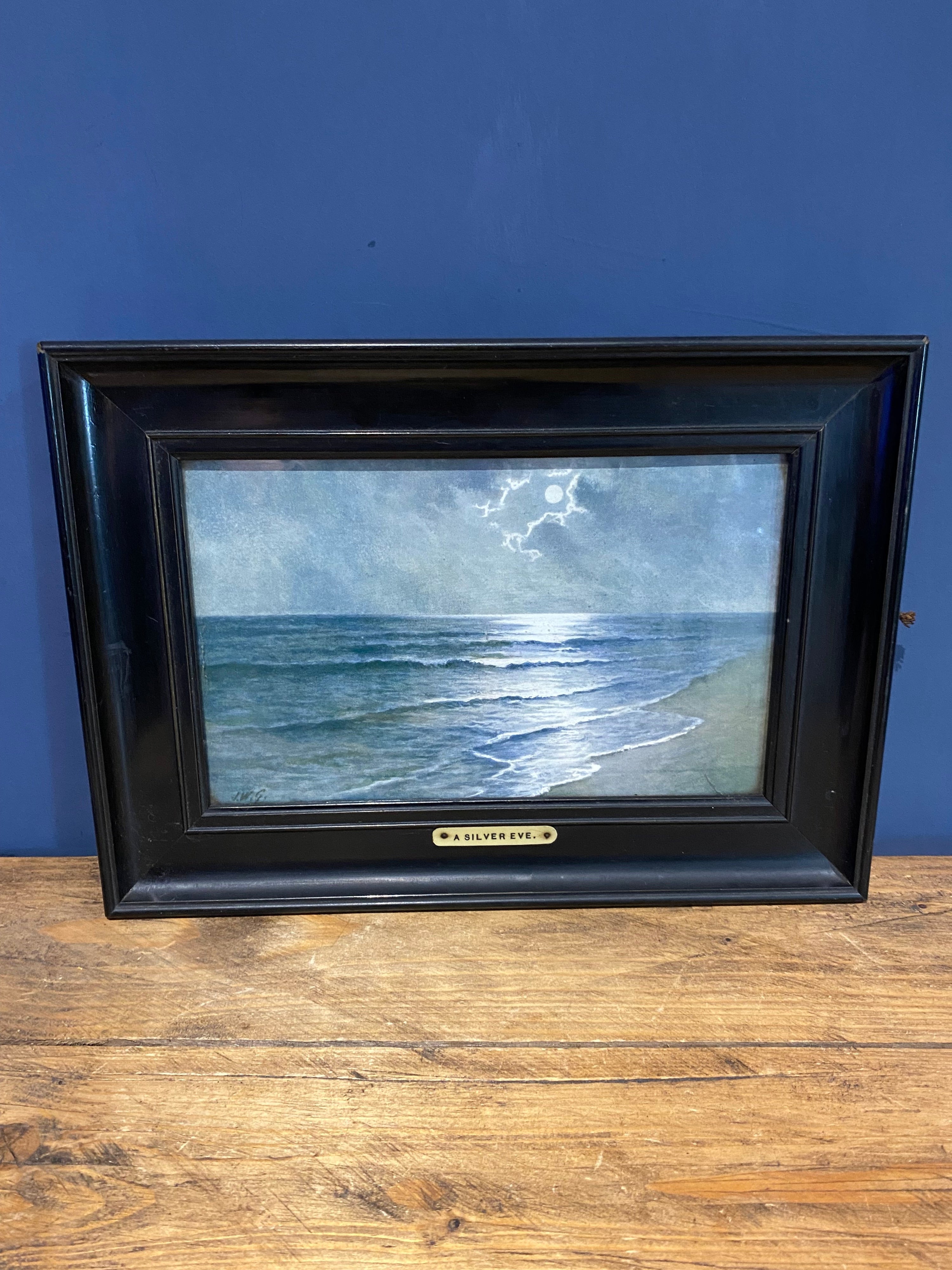 Antique/ Vintage, Shoreline Print , Old Frame . Titled Silver Eve , Signed J.W.G