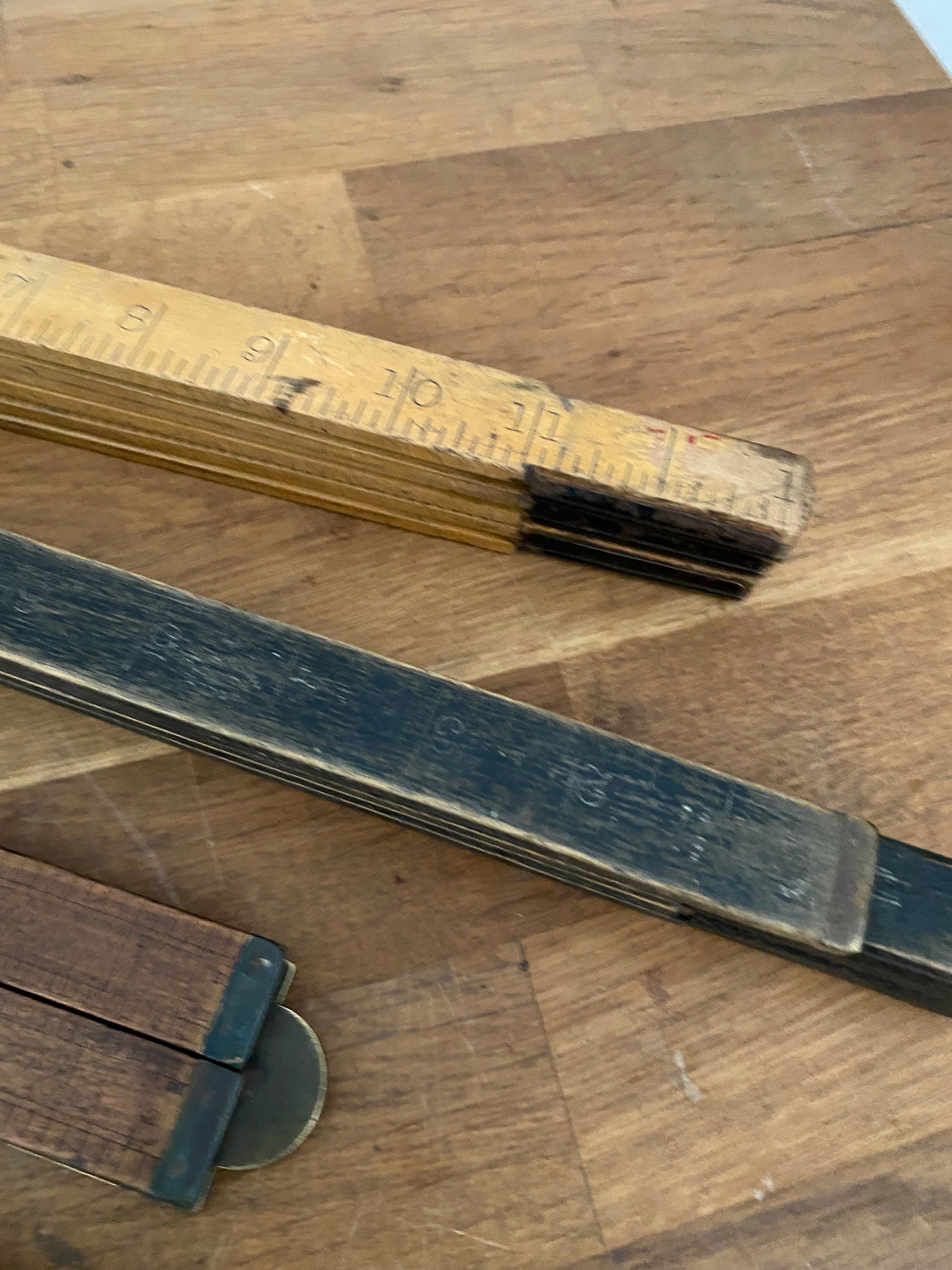 Joblot Of 15 Vintage Box Wood Folding Rulers , Mostly Rabone , Various Condition