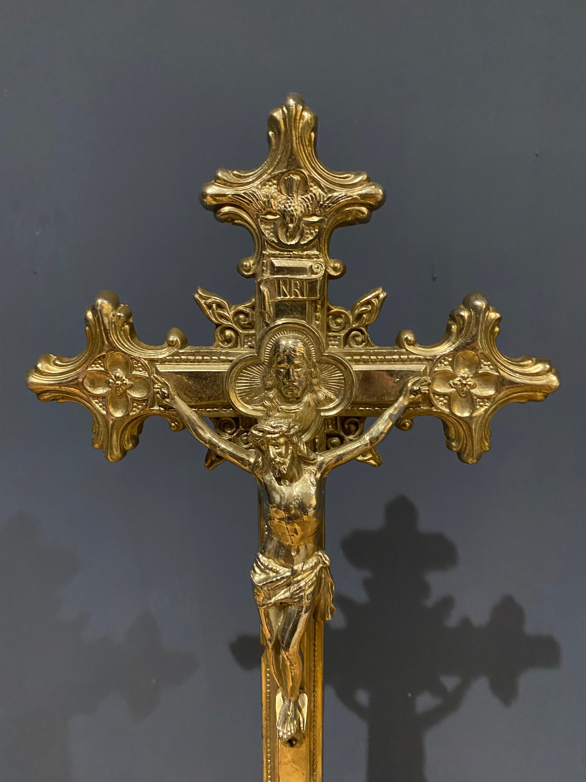 Vintage Mid Century French White Metal/ chrome  Altar Crucifix 45 Cms High