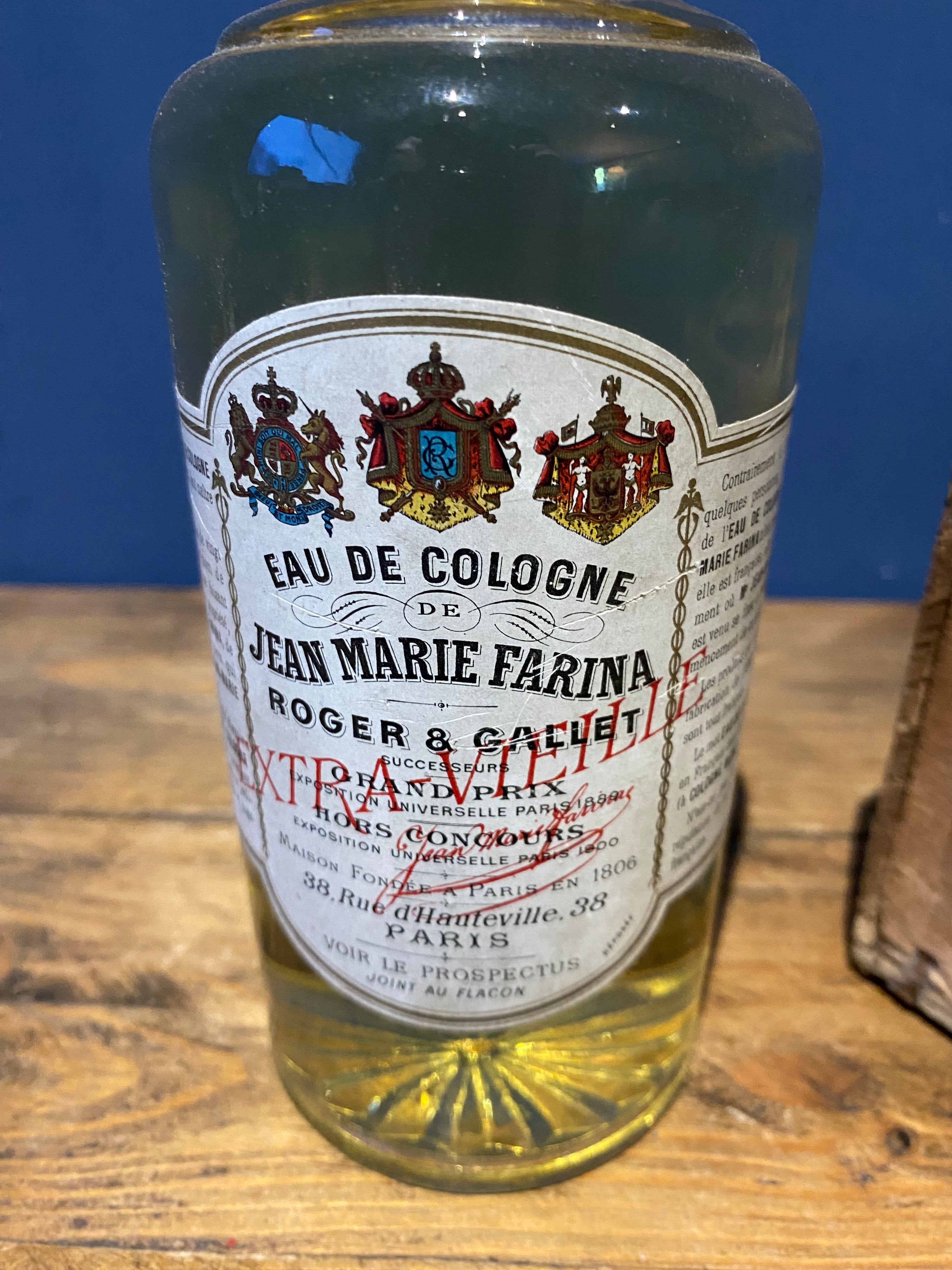 Antique Jean Marie Farina, Roger & Gallet , Eau De Cologne. Full Bottle, Rare