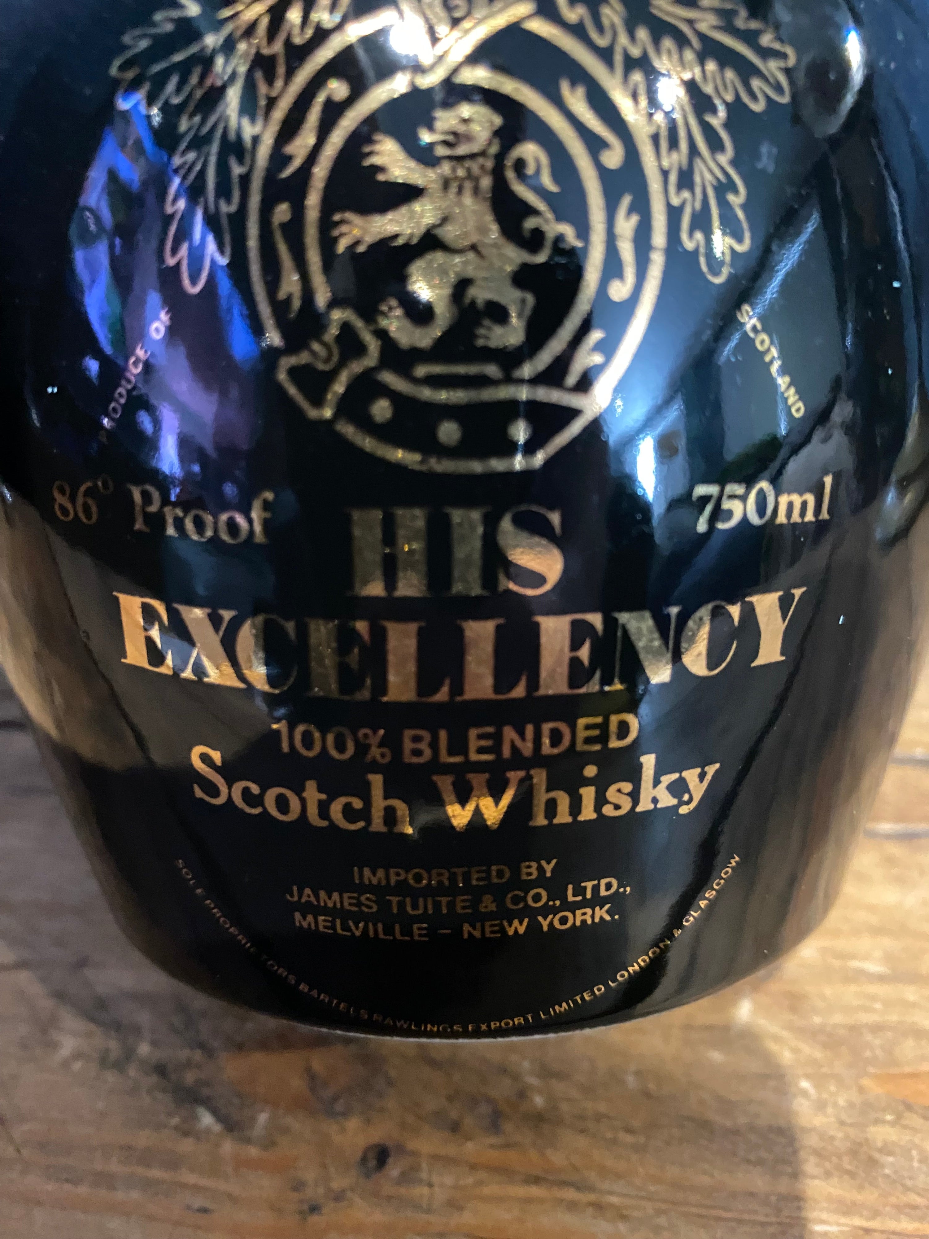 Vintage His Excellency Scotch Whiskey 750ml Bottle/ Decanter.