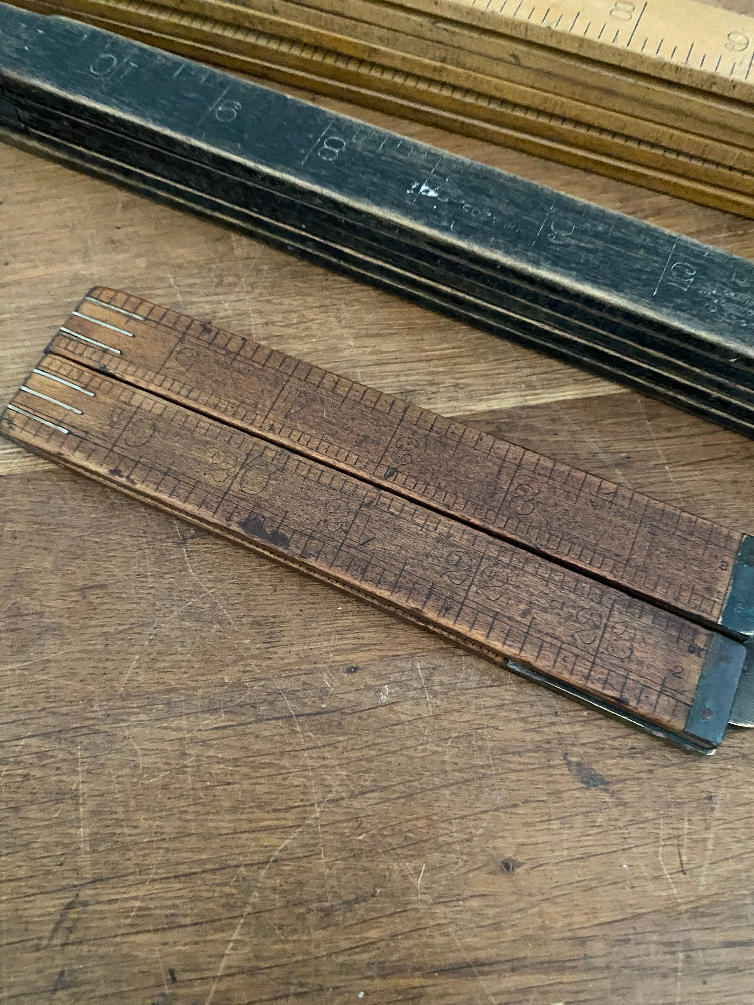 Joblot Of 15 Vintage Box Wood Folding Rulers , Mostly Rabone , Various Condition