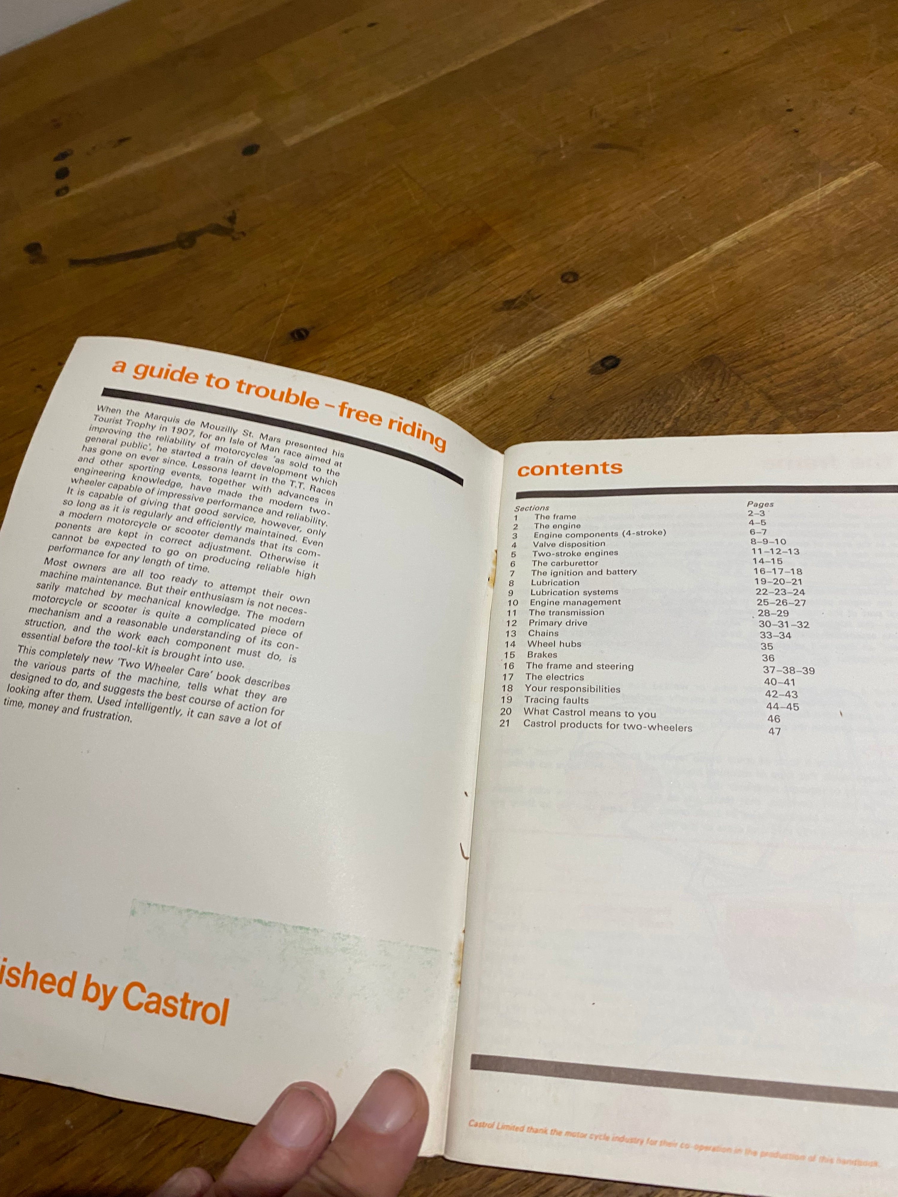 Vintage castrol two wheeler care handbook , paperback.