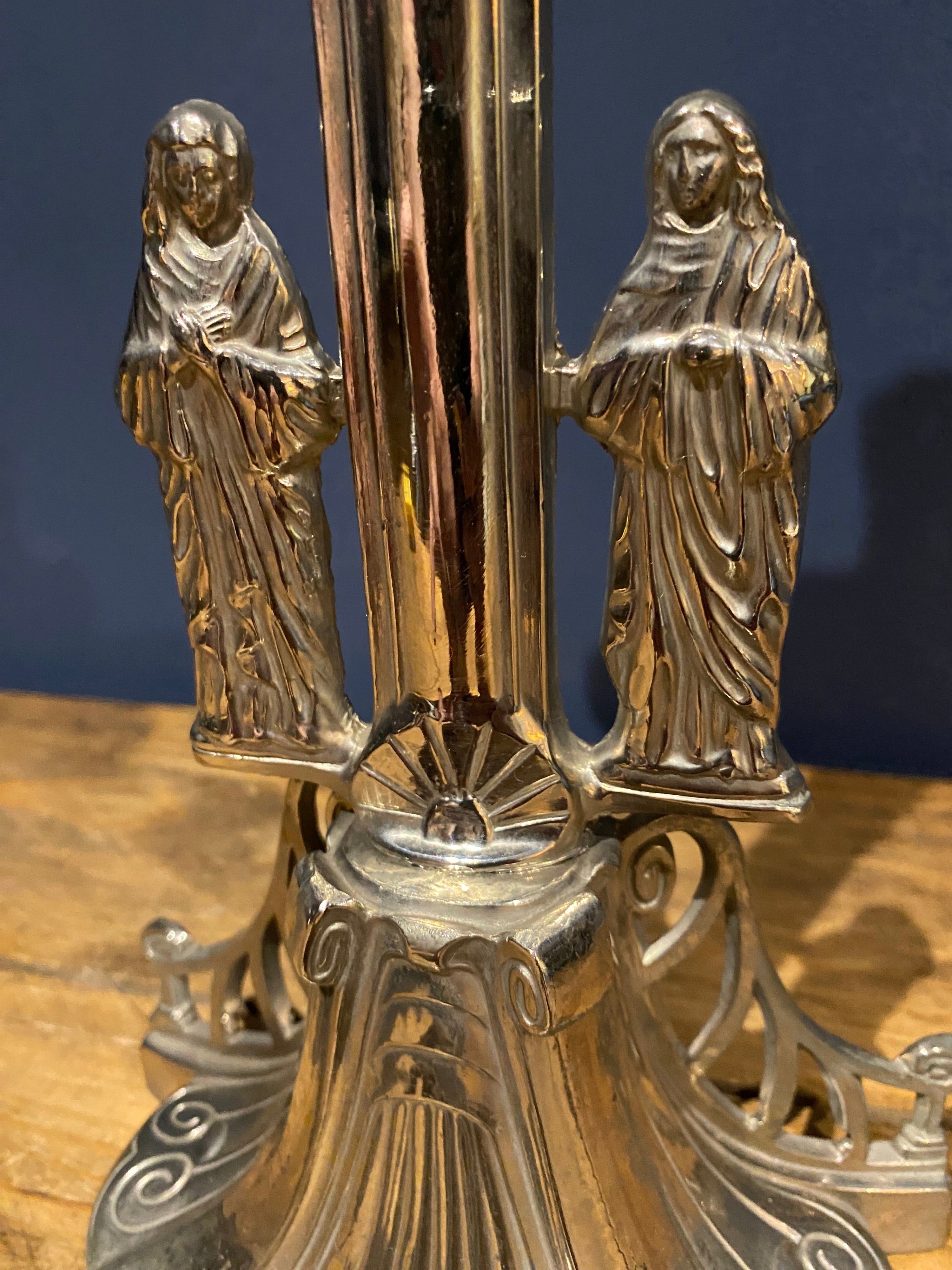 Vintage Mid Century French White Metal /chrome Altar Crucifix 40 Cms High