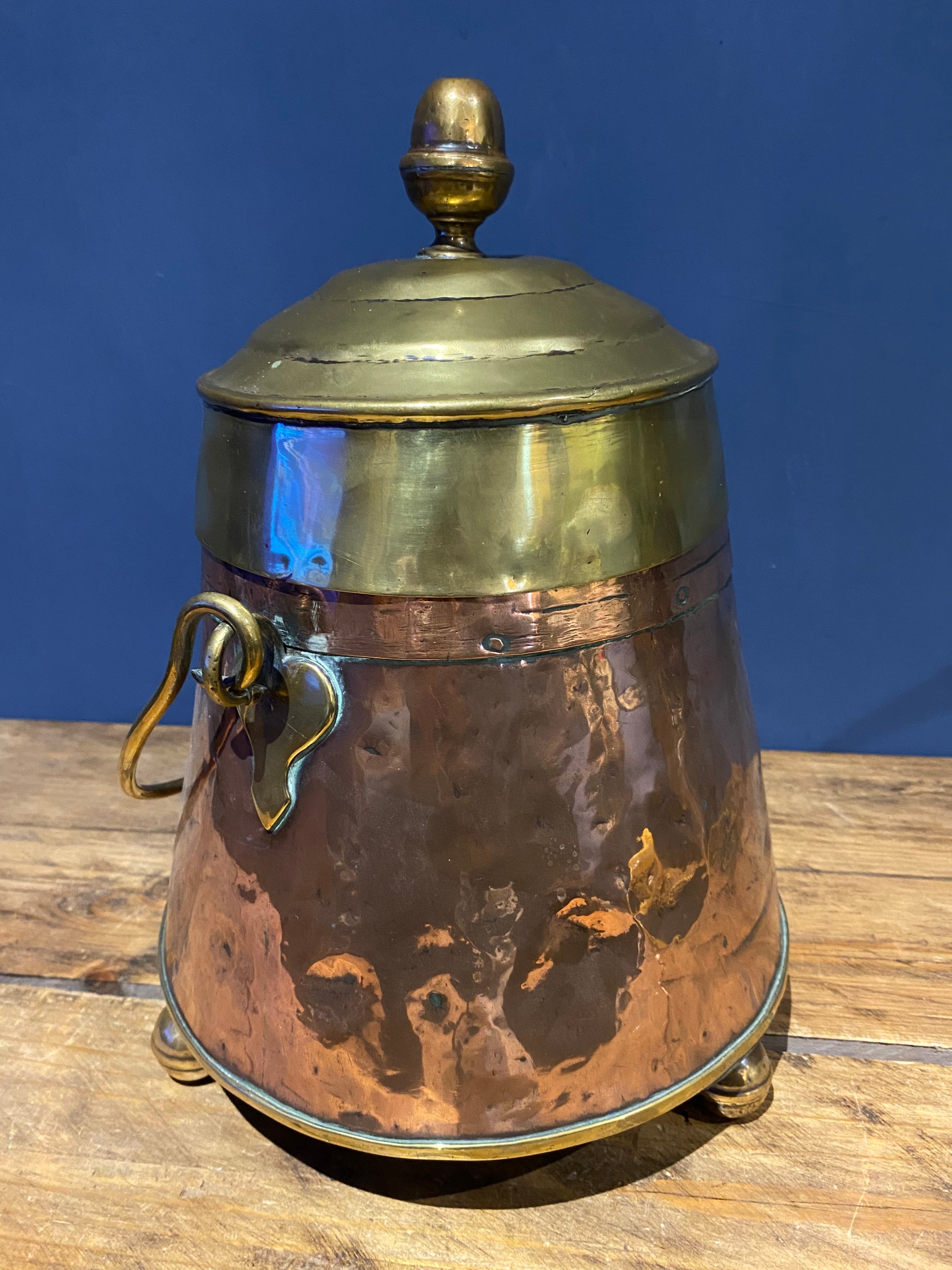 Antique Copper And Brass Dutch Doof Pot , Embers Bucket.
