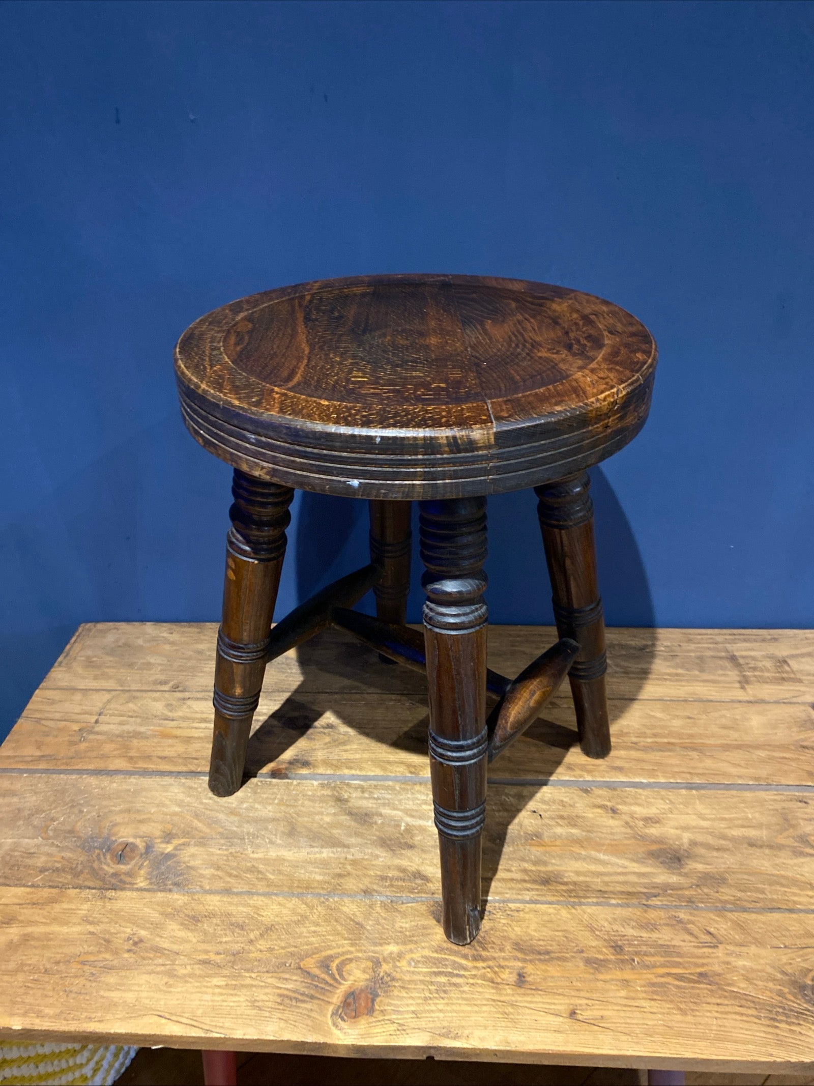 Antique Oak Stool with Beautiful Grain And Patina