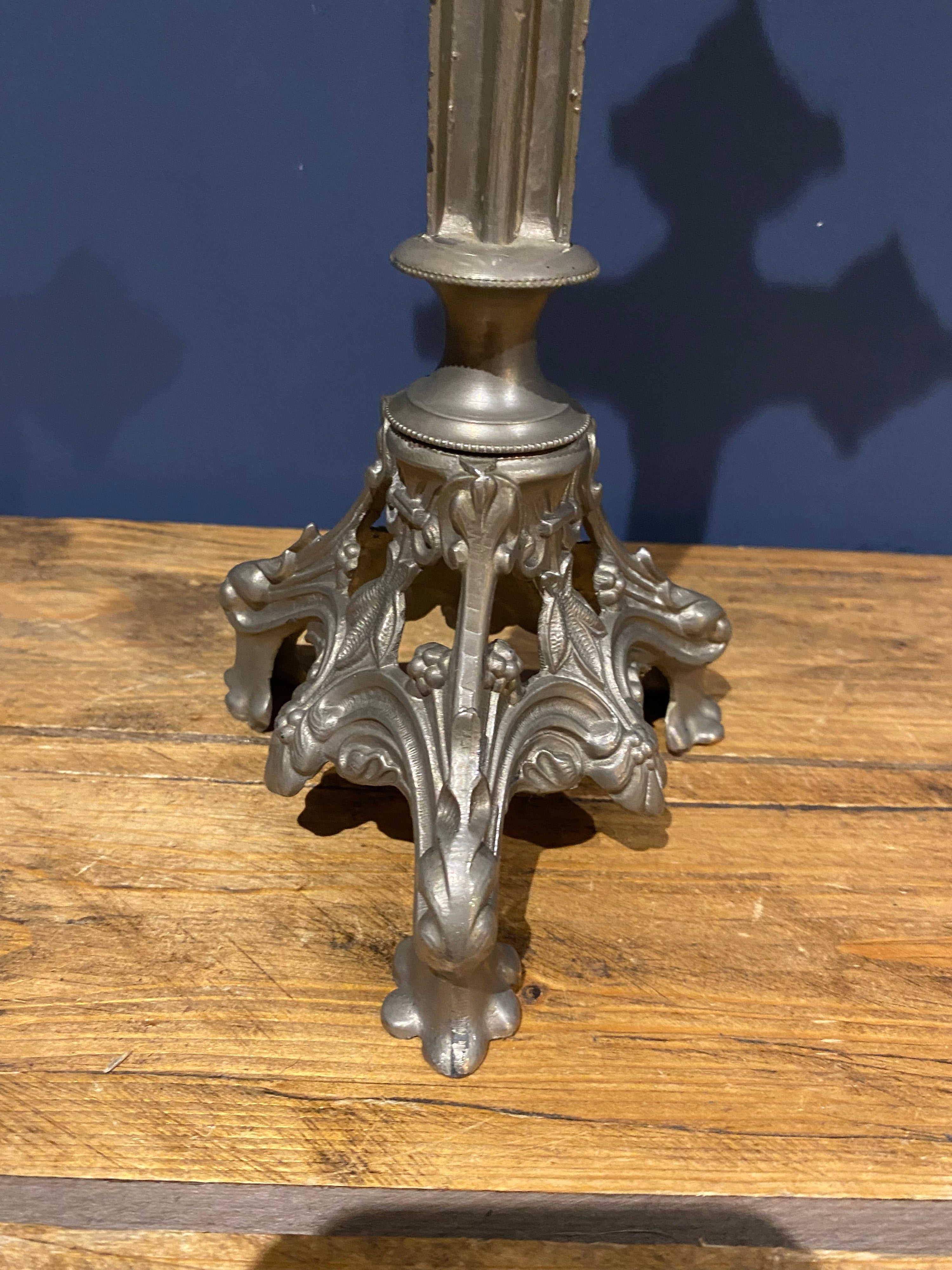 Vintage Mid Century French White Metal Altar Crucifix 41 Cms High