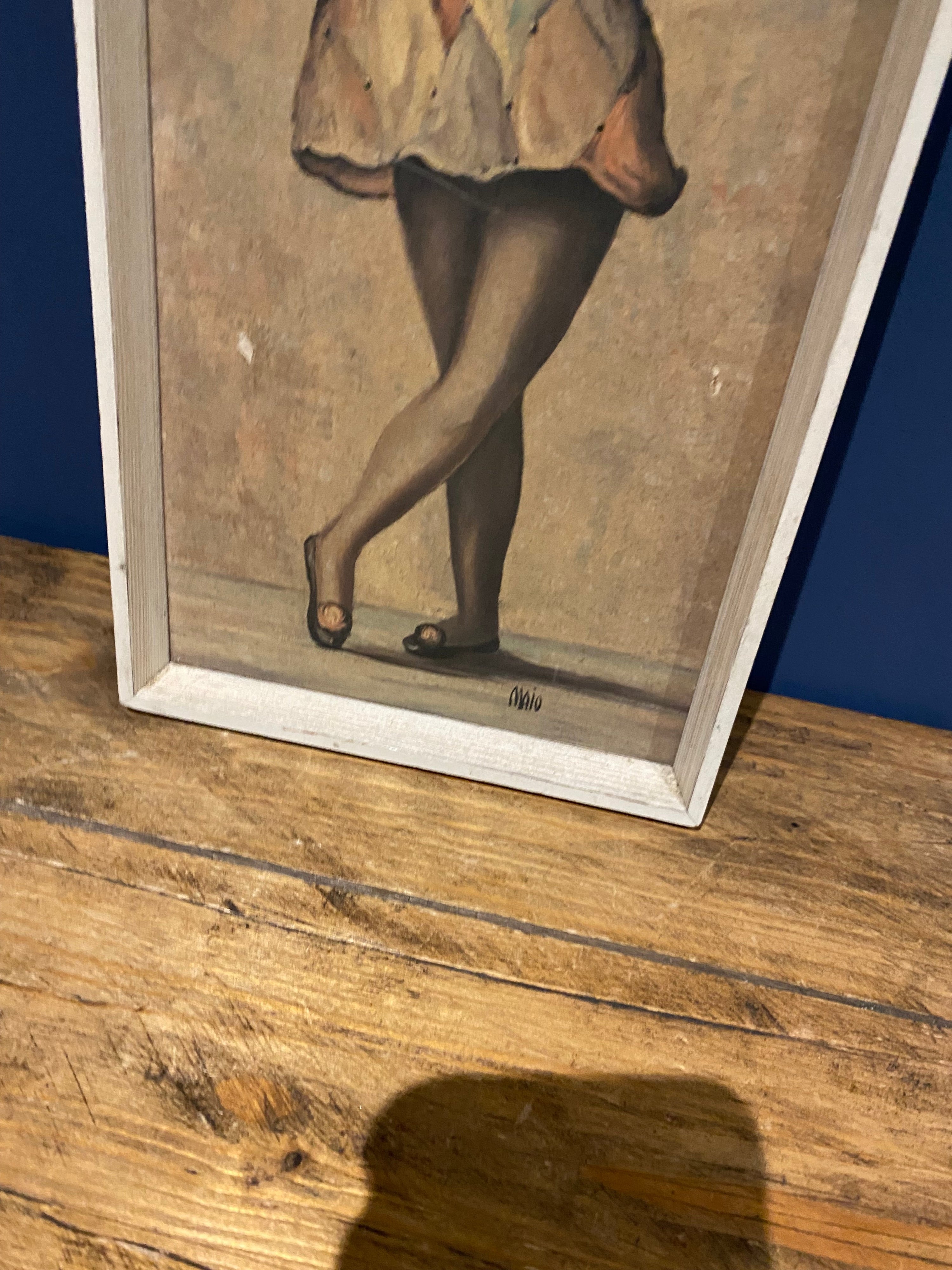 Vintage Maio Harlequin Girl , Big Eyes Print. Boots Framed Retro 60’s/70’s