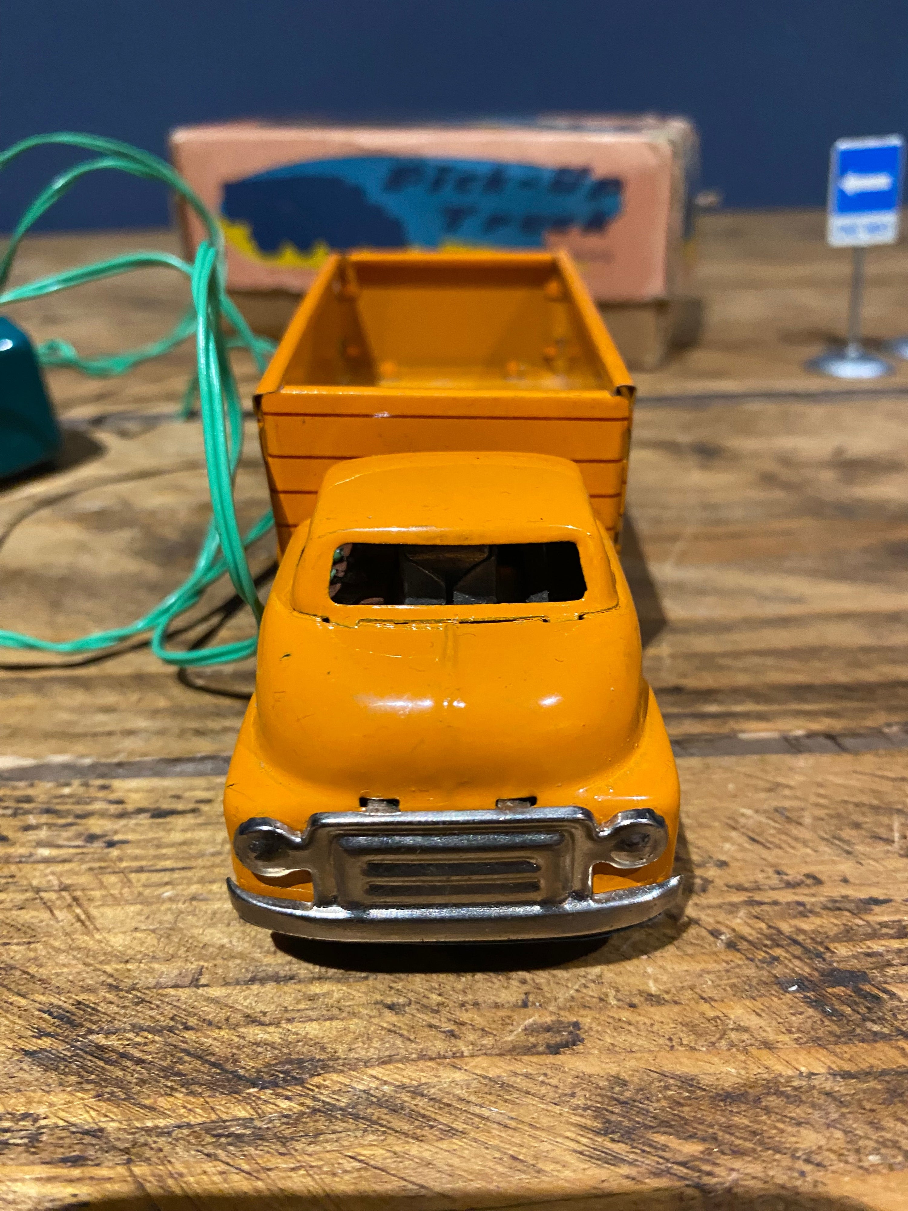 Yamaichi Pick-Up Truck Remote Controlled with x2 Road Signs Tin Plate 1950s