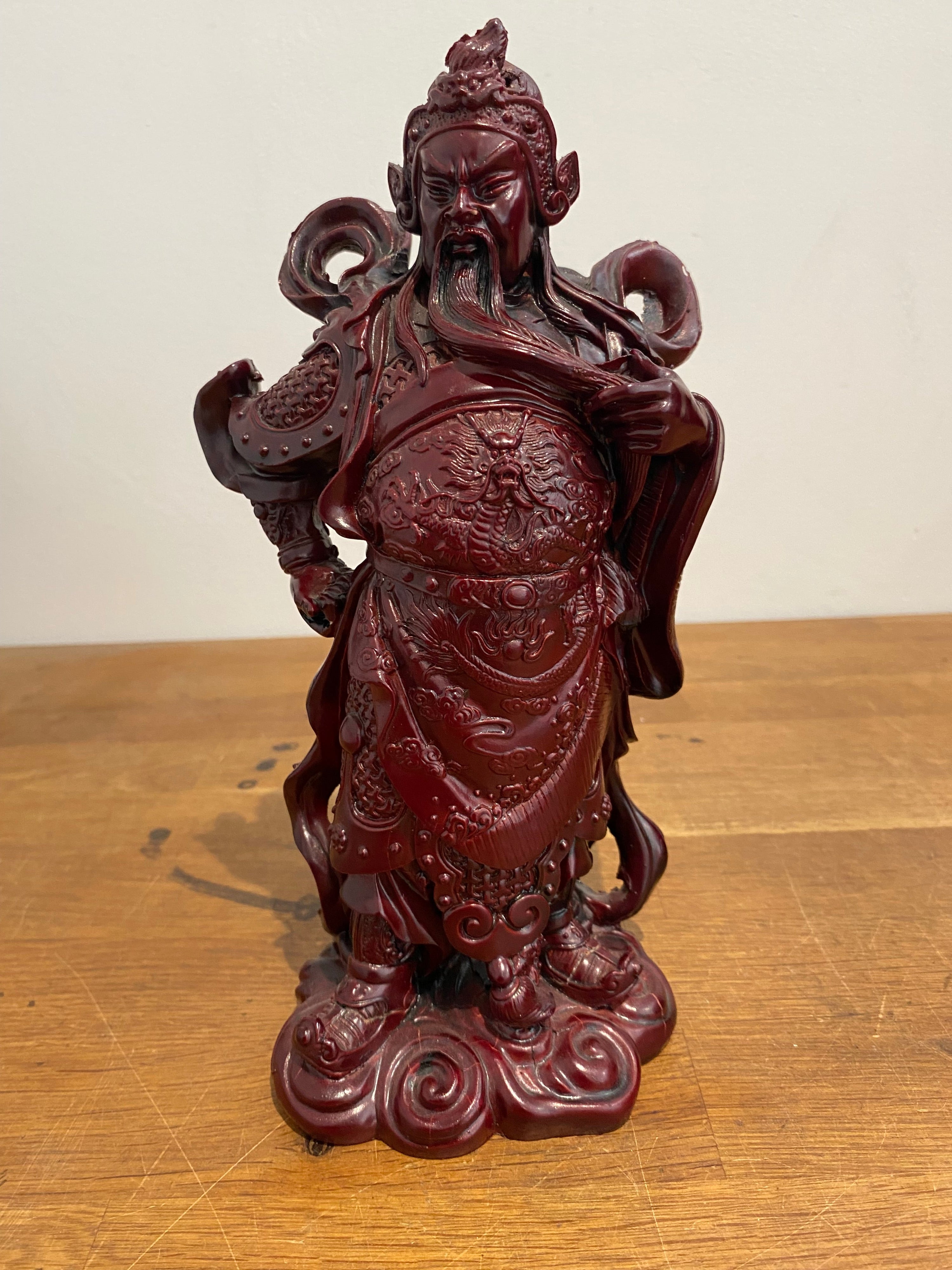 Chinese General Kwan Cinnabar Colour Resin Figure / 10” Statue