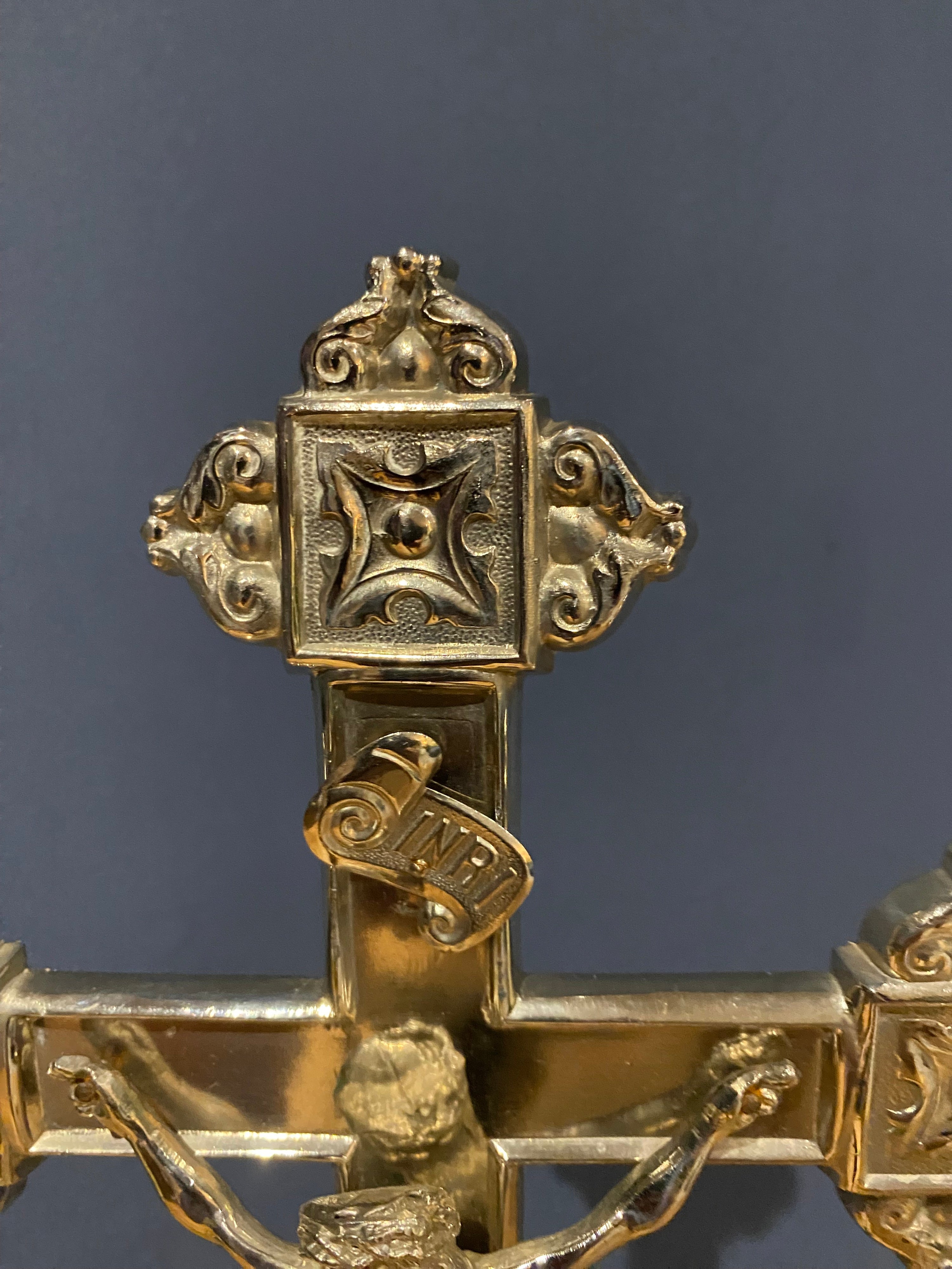 Vintage Mid Century French White Metal /chrome Altar Crucifix 43 Cms High