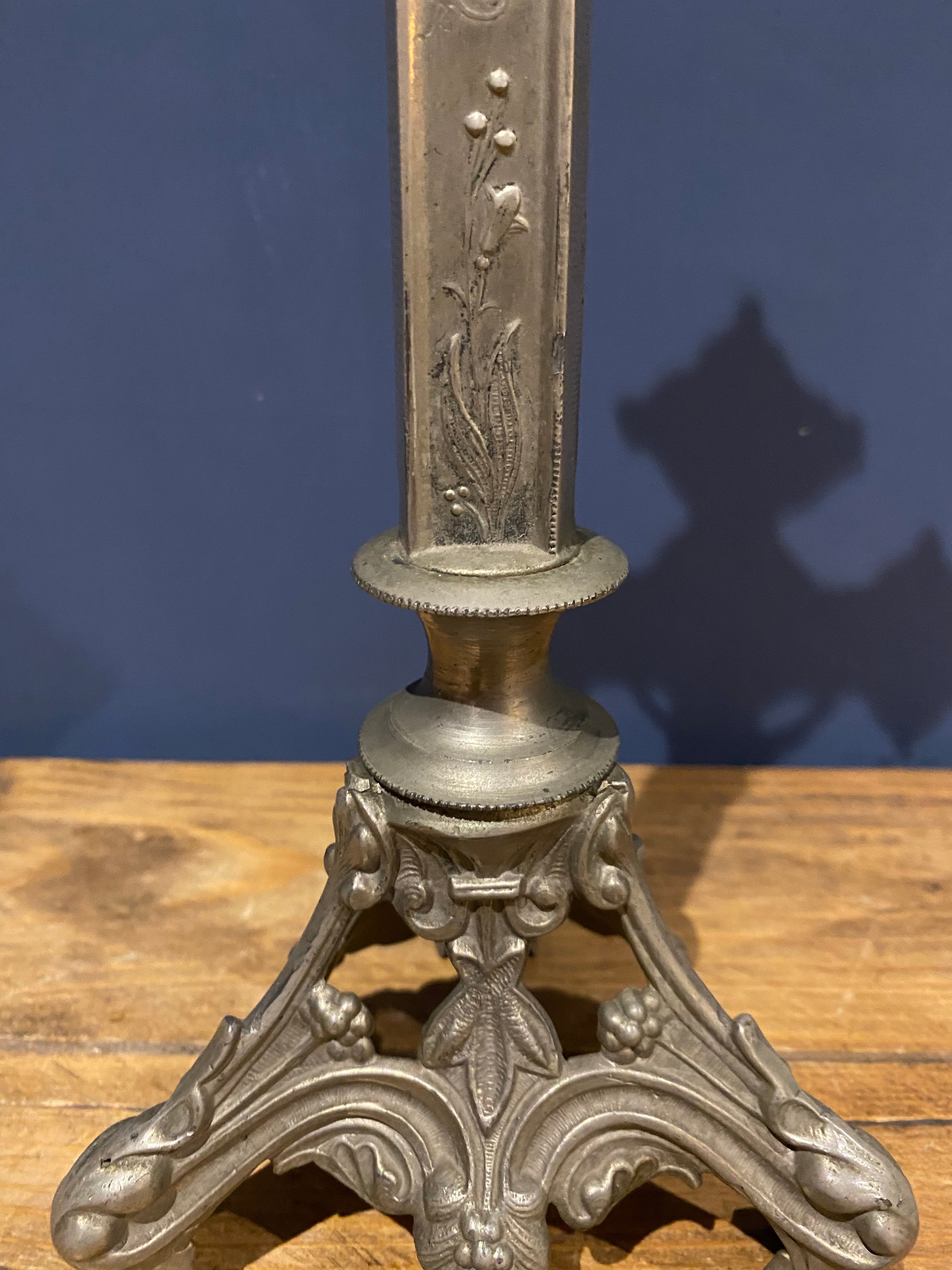 Vintage Mid Century French White Metal Altar Crucifix 41 Cms High