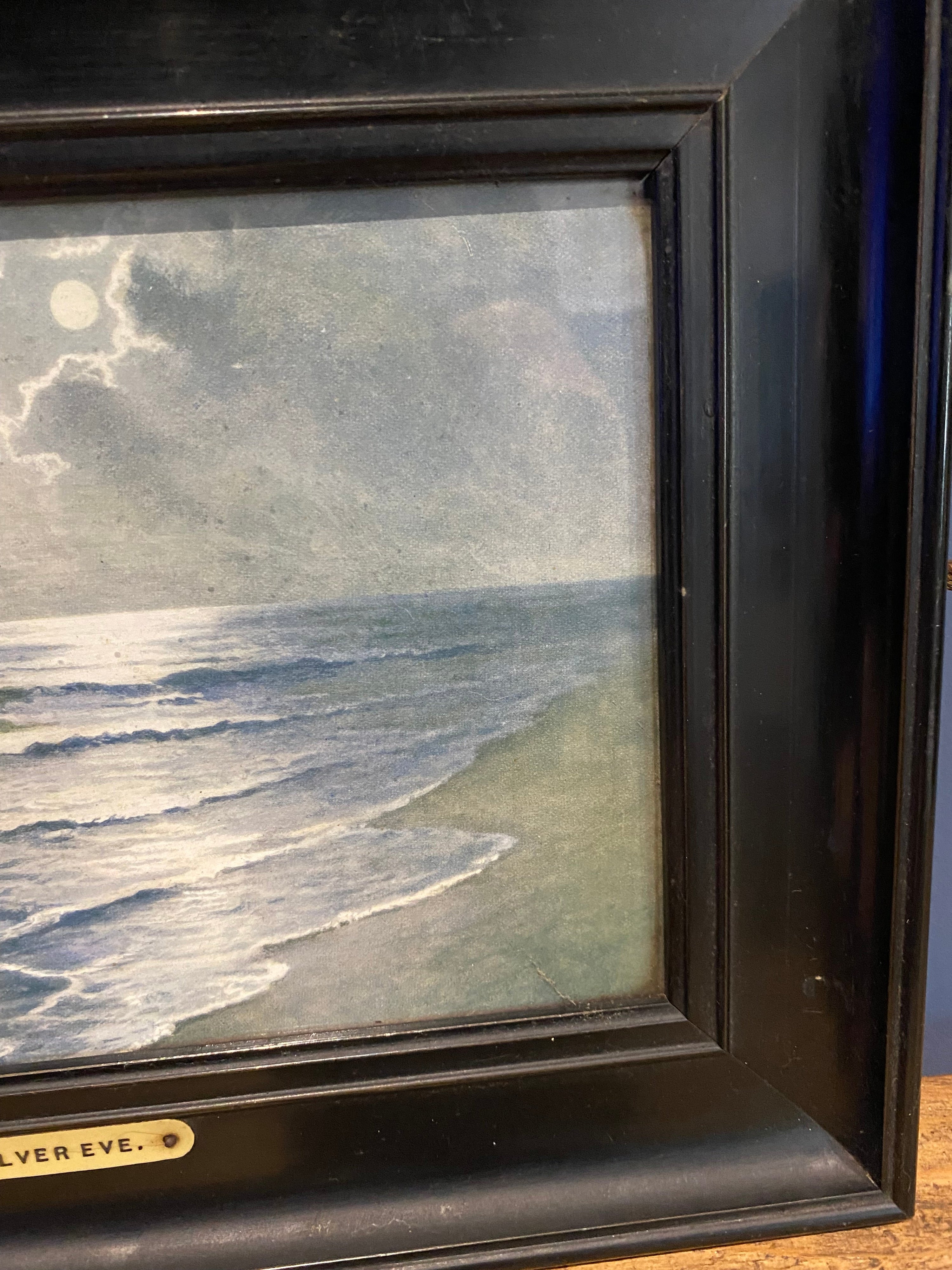 Antique/ Vintage, Shoreline Print , Old Frame . Titled Silver Eve , Signed J.W.G